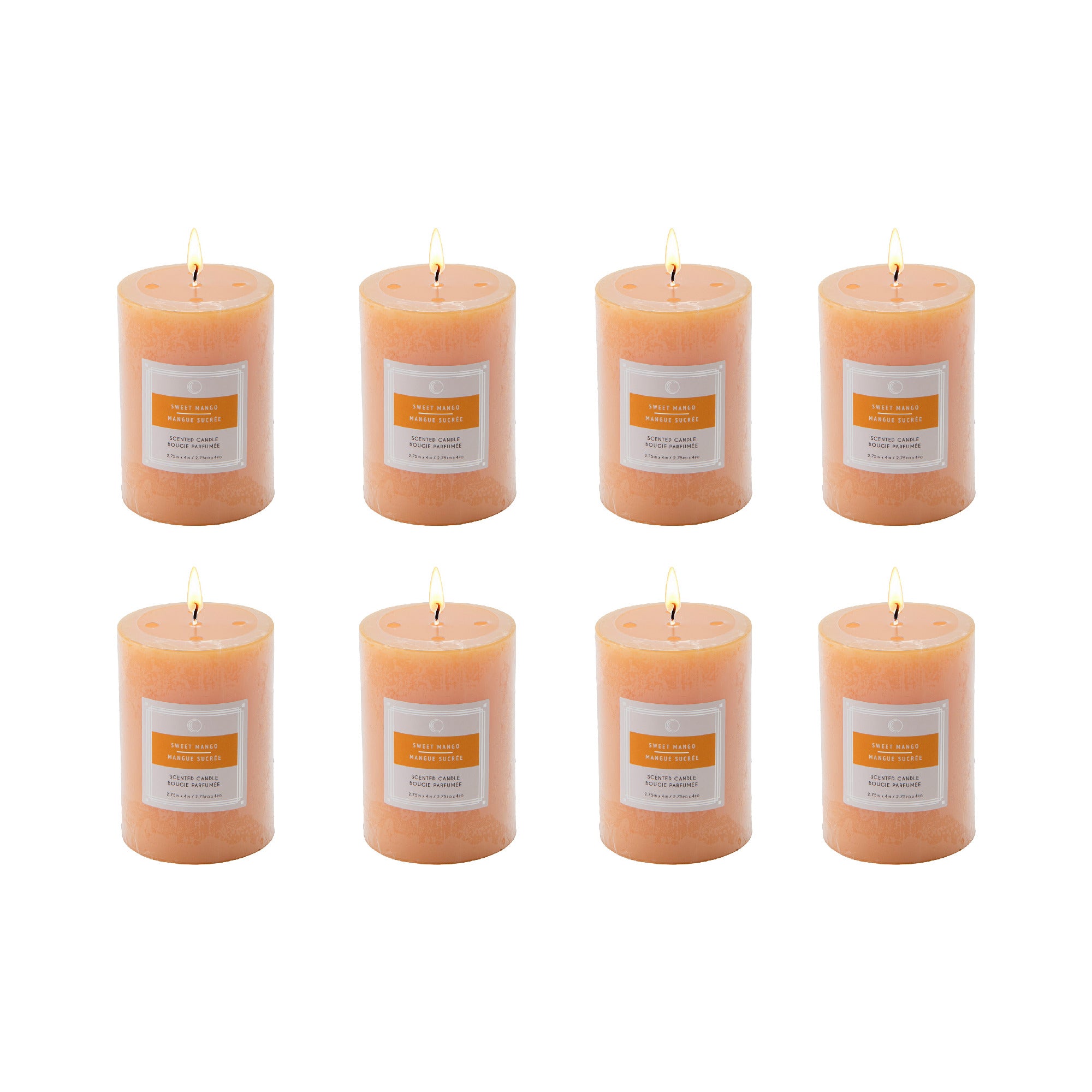 Sweet Mango 2.75"x4" Scented Pillars, Set of 8, Home Fragrance, Aromatherapy