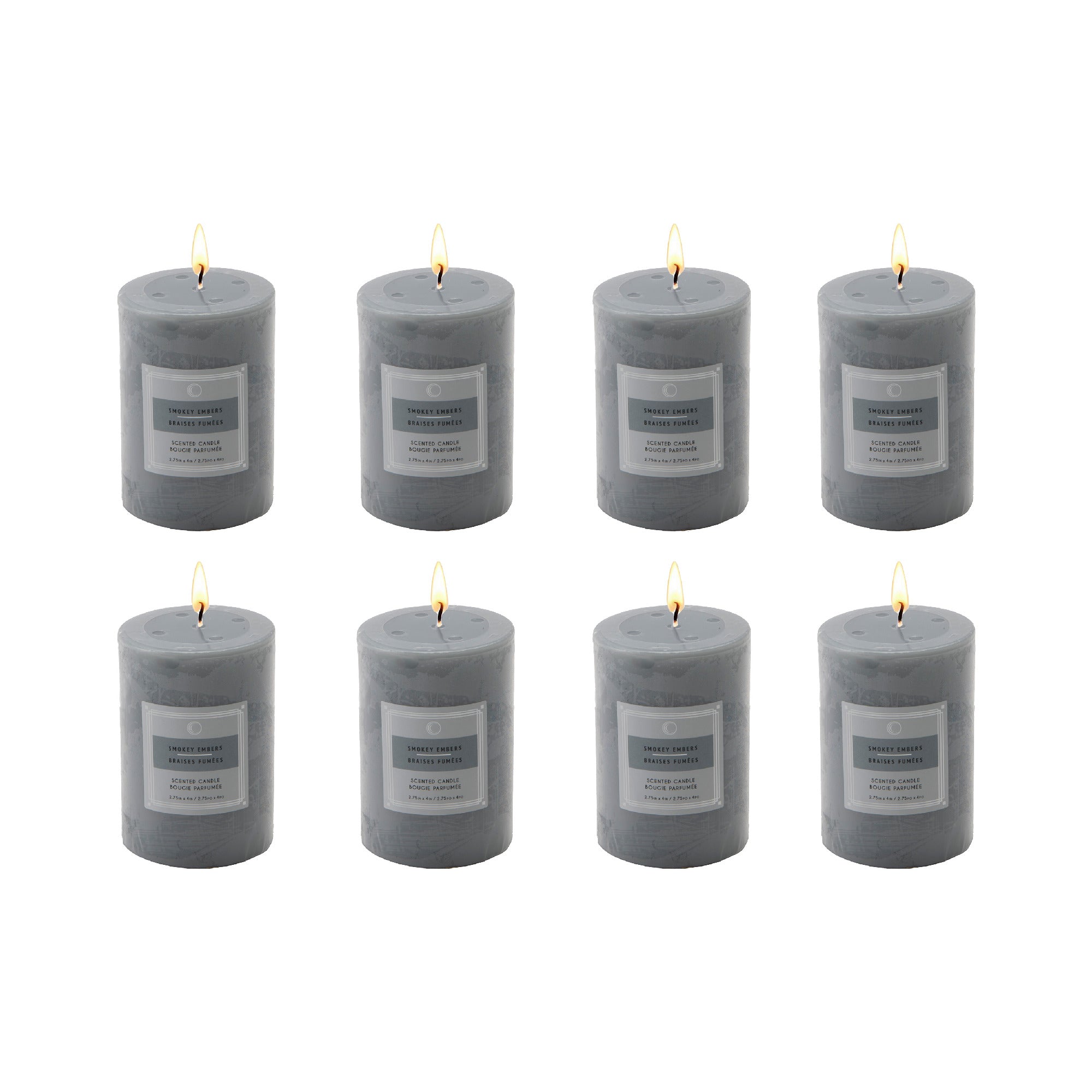 Smokey Embers 2.75"x4" Scented Pillars, Set of 8, Home Fragrance, Aromatherapy