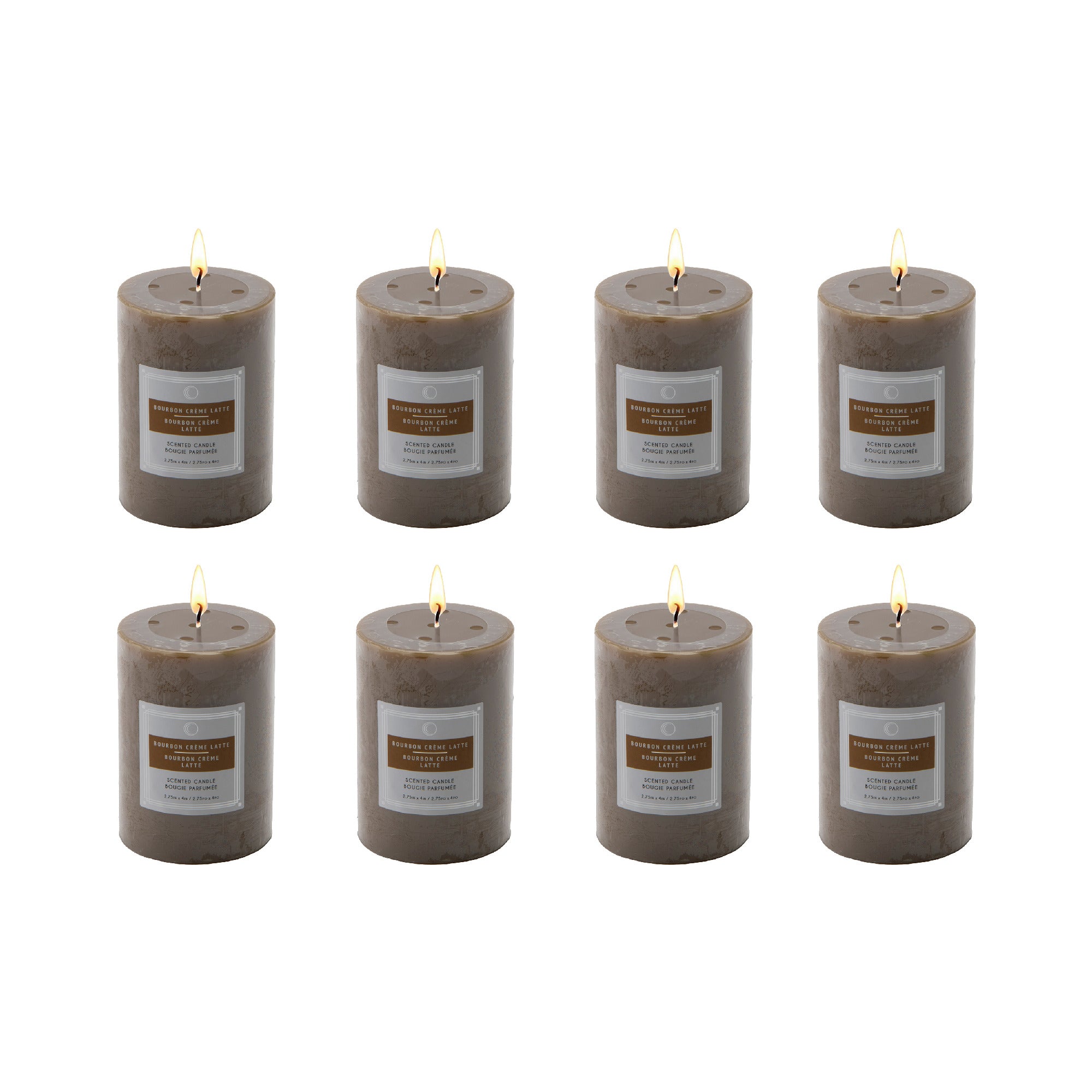 Bourbon Crème Latte 2.75"x4" Scented Pillars, Set of 8, Home Fragrance, Aromatherapy