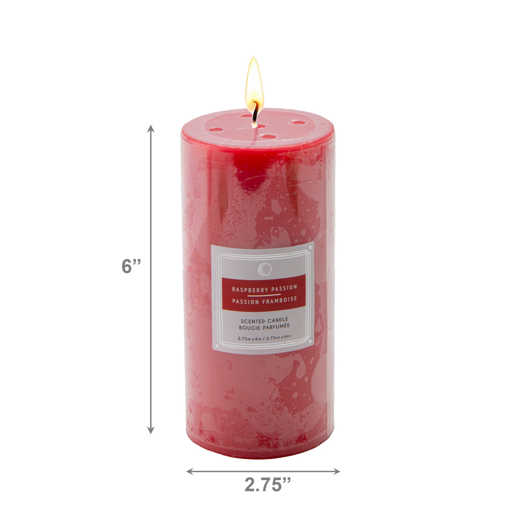 Raspberry Passion 2.75"x6" Scented Pillars, Set of 6, Home Fragrance, Aromatherapy
