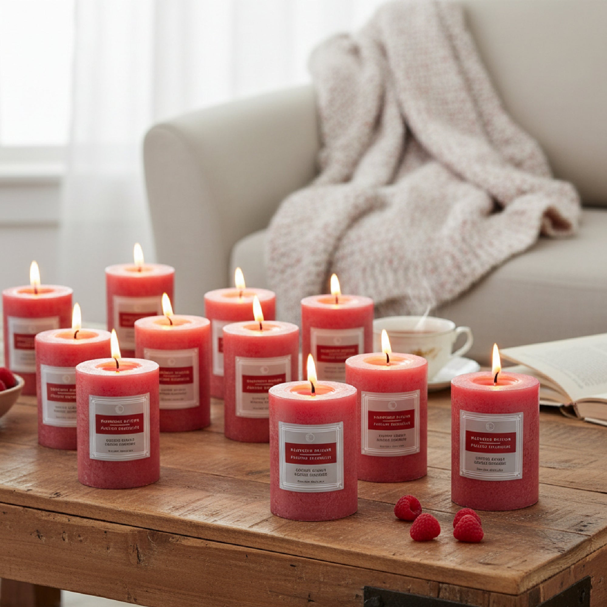 Raspberry Passion 2.75"x6" Scented Pillars, Set of 6, Home Fragrance, Aromatherapy