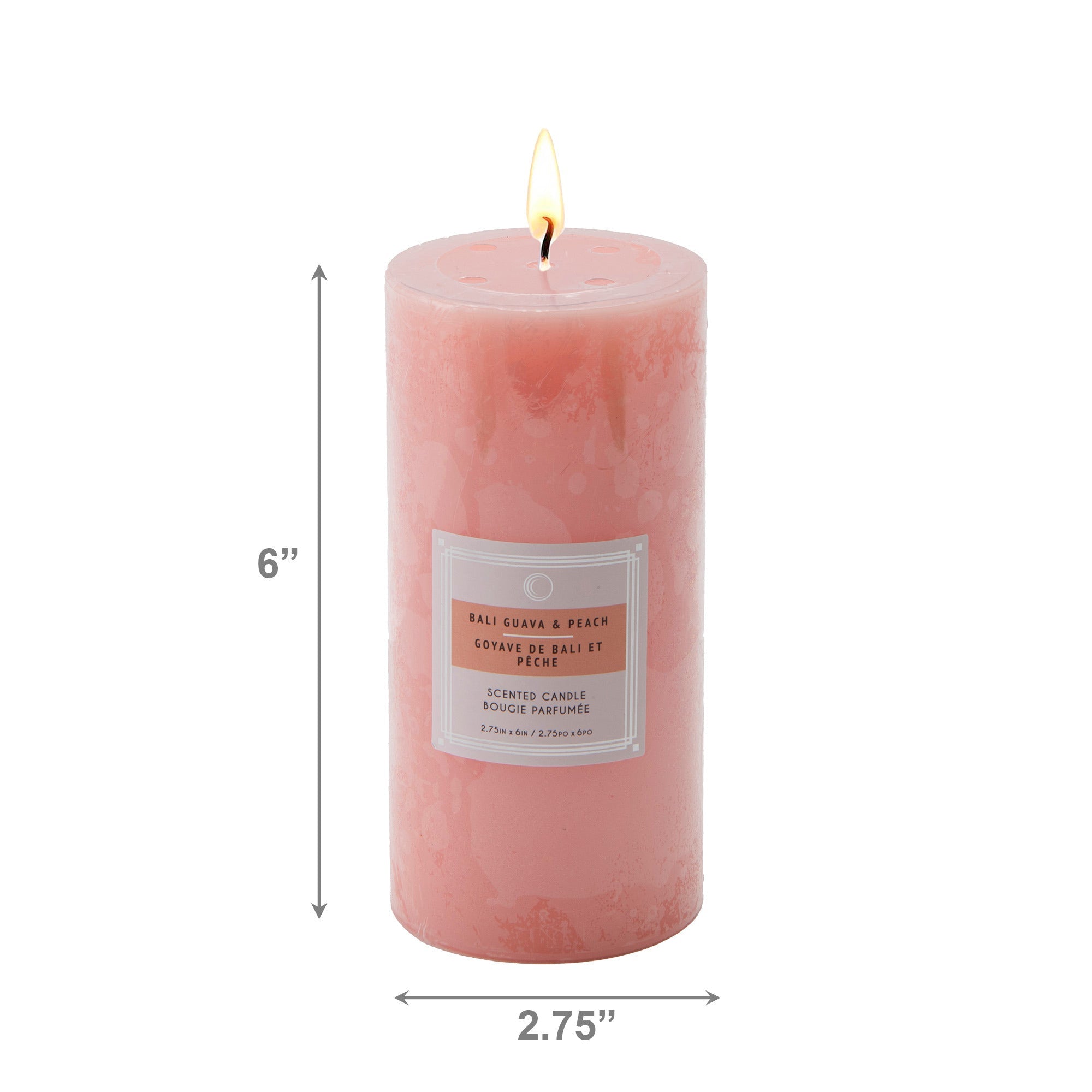 Bali Guava & Peach 2.75"x6" Scented Pillars, Set of 6, Home Fragrance, Aromatherapy