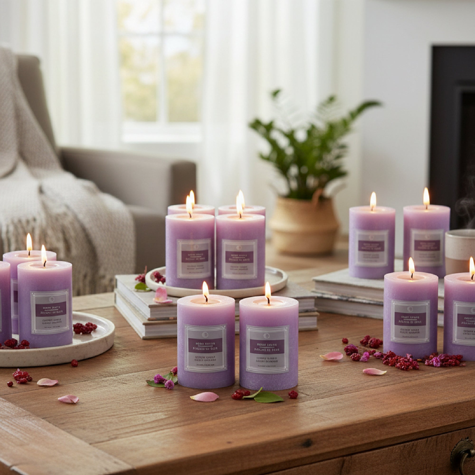 Berry Petals 2.75"x6" Scented Pillars, Set of 6, Home Fragrance, Aromatherapy