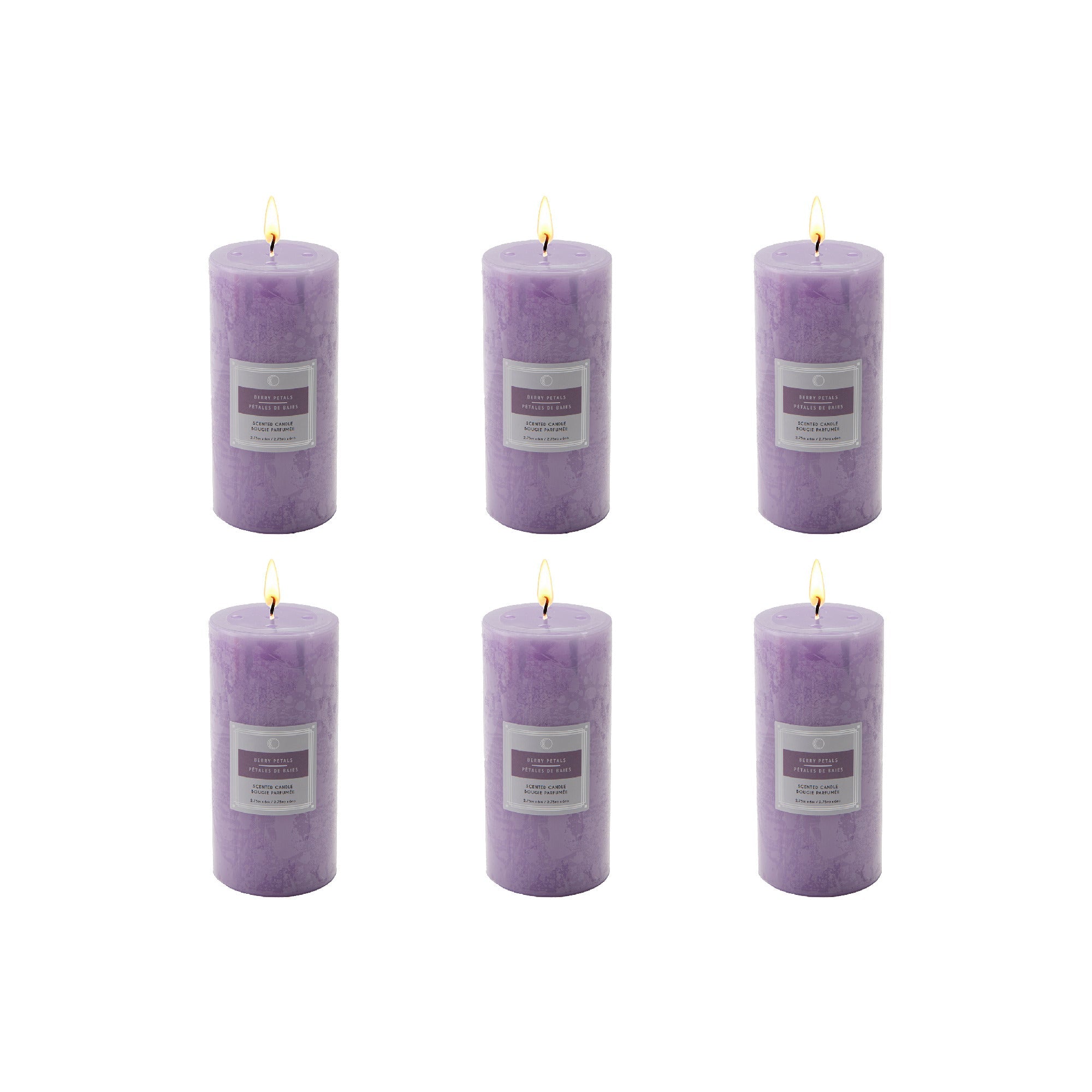 Berry Petals 2.75"x6" Scented Pillars, Set of 6, Home Fragrance, Aromatherapy