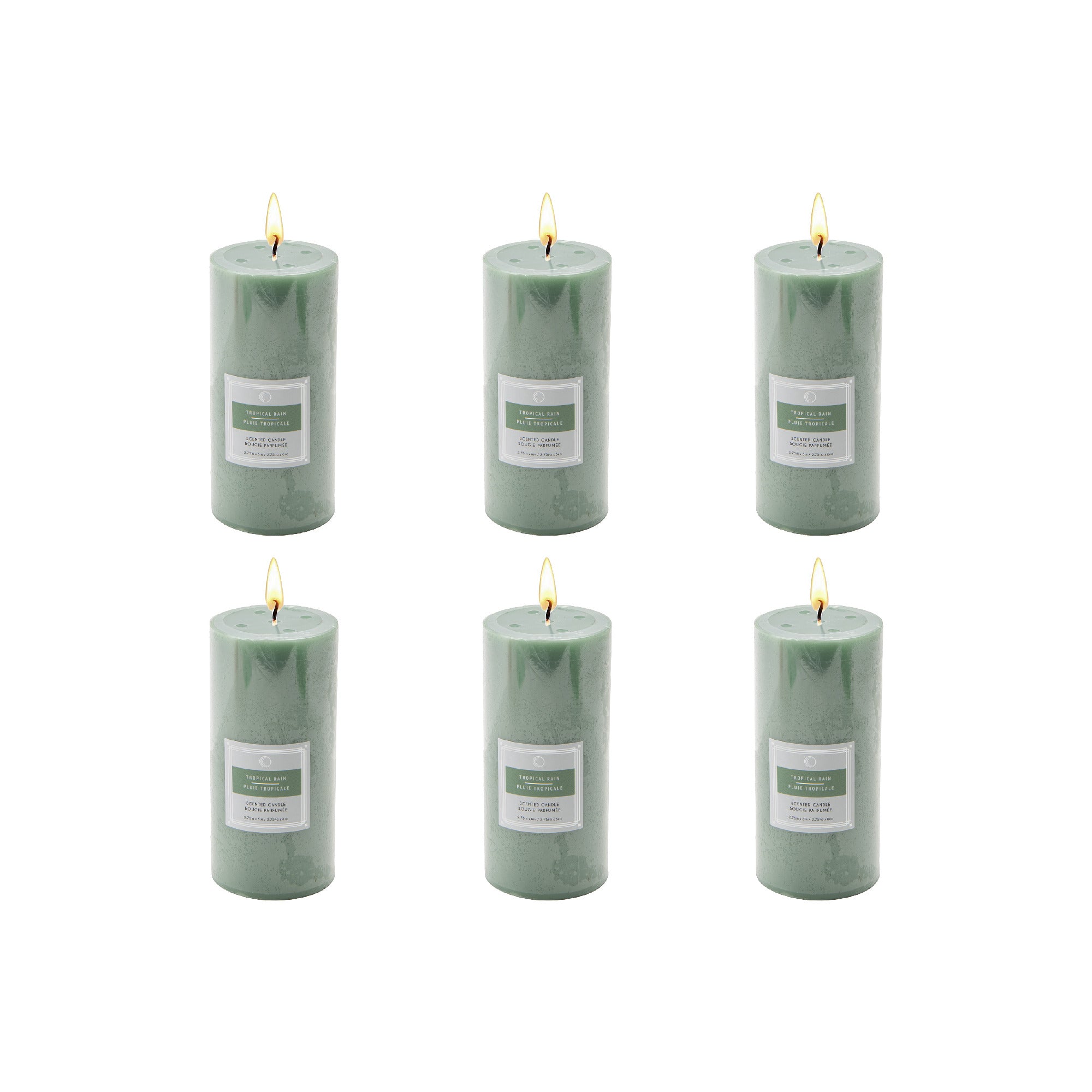 Tropical Rain 2.75"x6" Scented Pillars, Set of 6, Home Fragrance, Aromatherapy