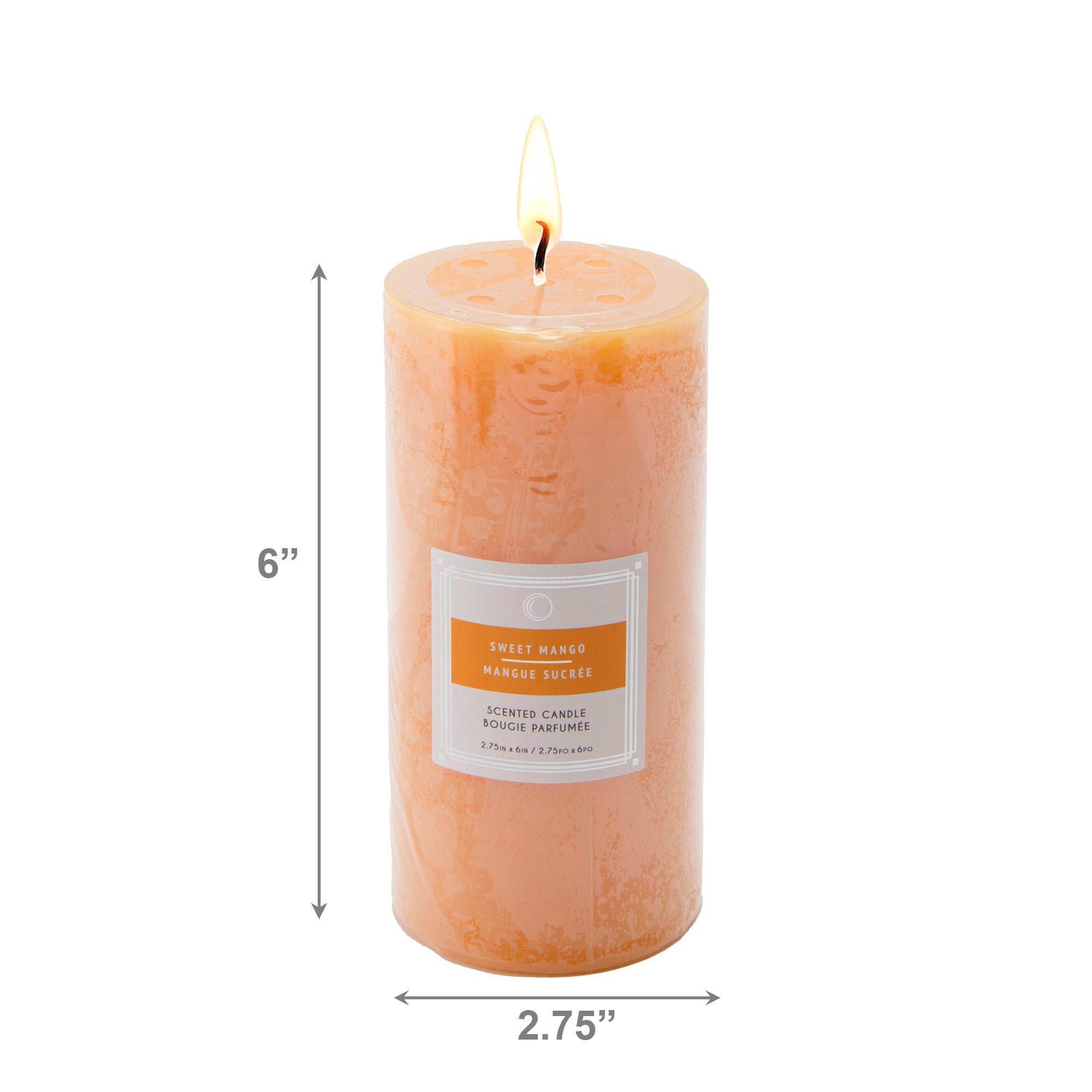 Sweet Mango 2.75"x6" Scented Pillars, Set of 6, Home Fragrance, Aromatherapy