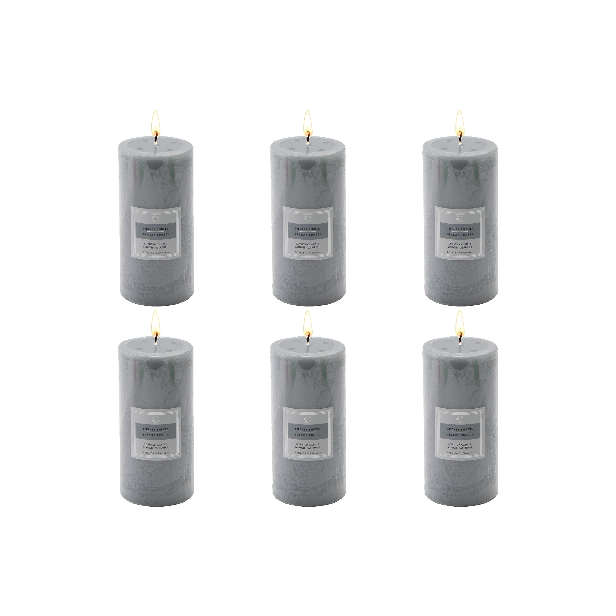 Smokey Embers 2.75"x6" Scented Pillars, Set of 6, Home Fragrance, Aromatherapy