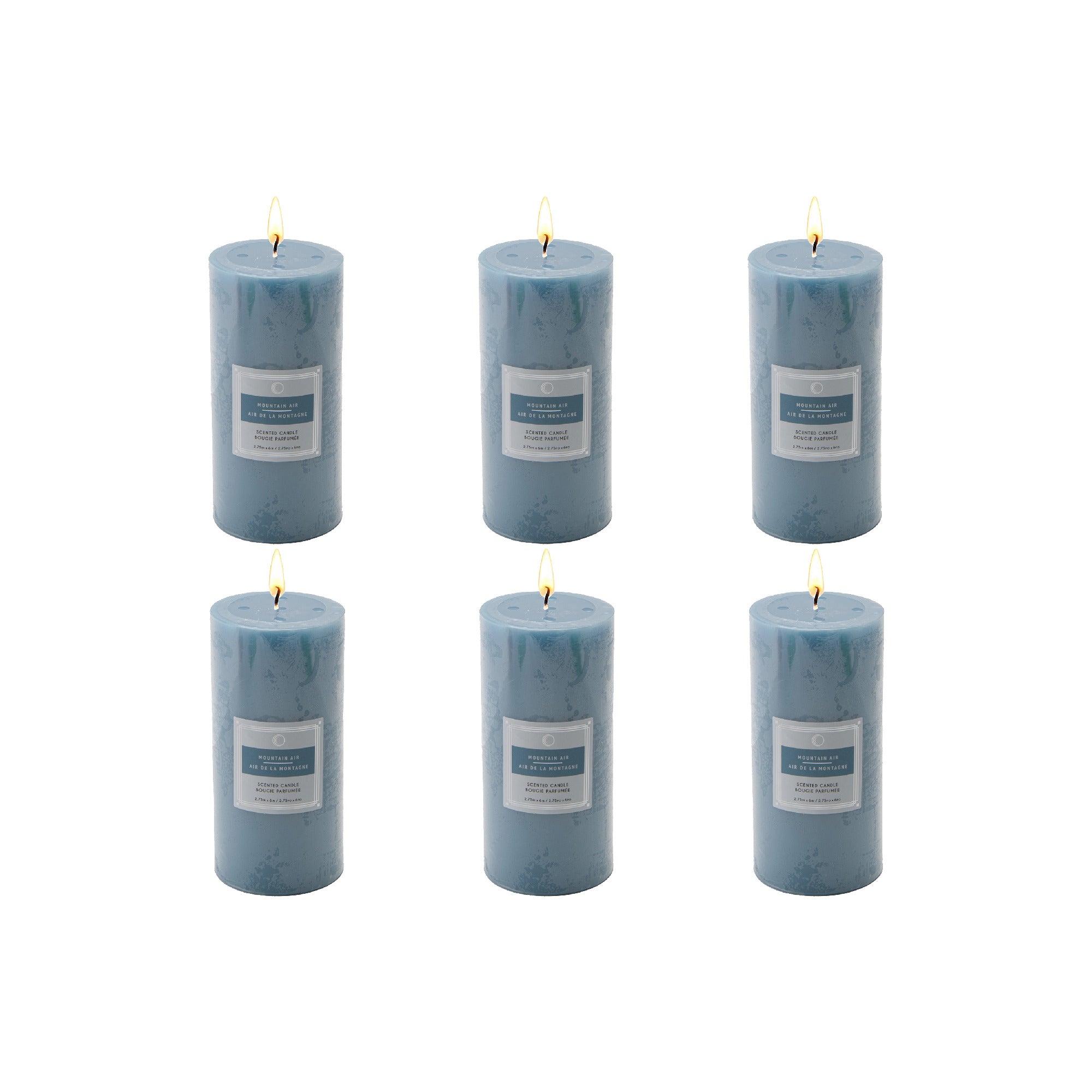 Mountain Air 2.75"x6" Scented Pillars, Set of 6, Home Fragrance, Aromatherapy