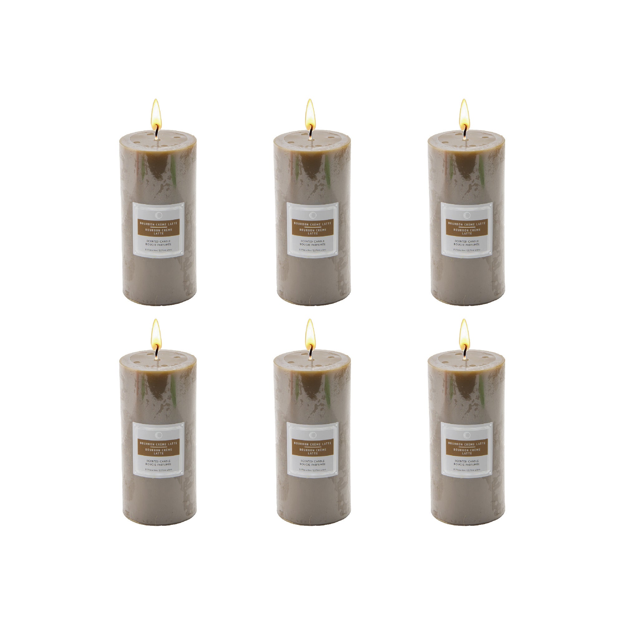 Bourbon Crème Latte 2.75"x6" Scented Pillars, Set of 6, Home Fragrance, Aromatherapy