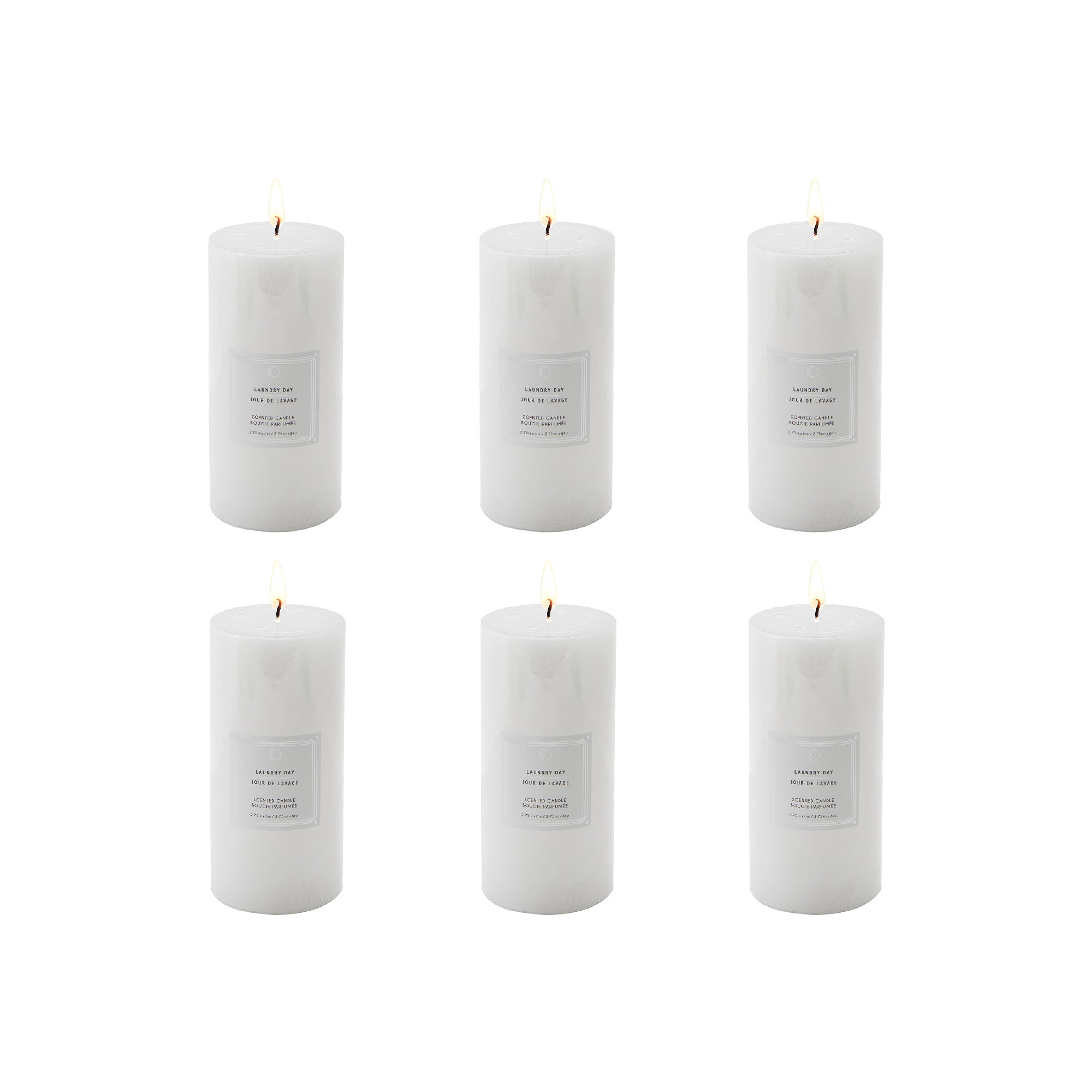 Laundry Day 2.75"x6" Scented Pillars, Set of 6, Home Fragrance, Aromatherapy