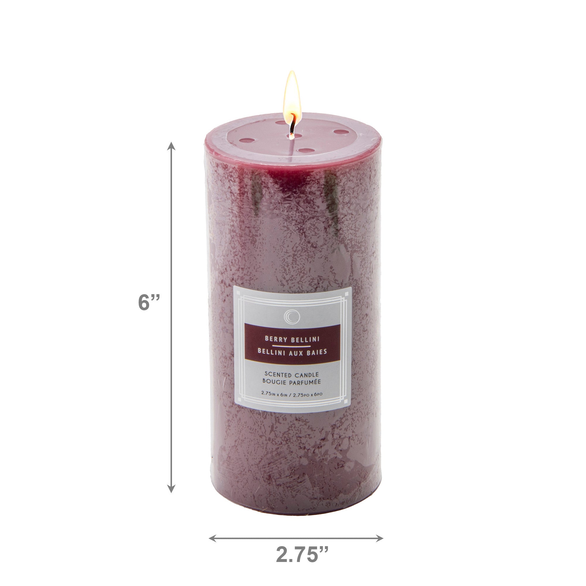 Berry Bellini 2.75"x6" Scented Pillars, Set of 6, Home Fragrance, Aromatherapy