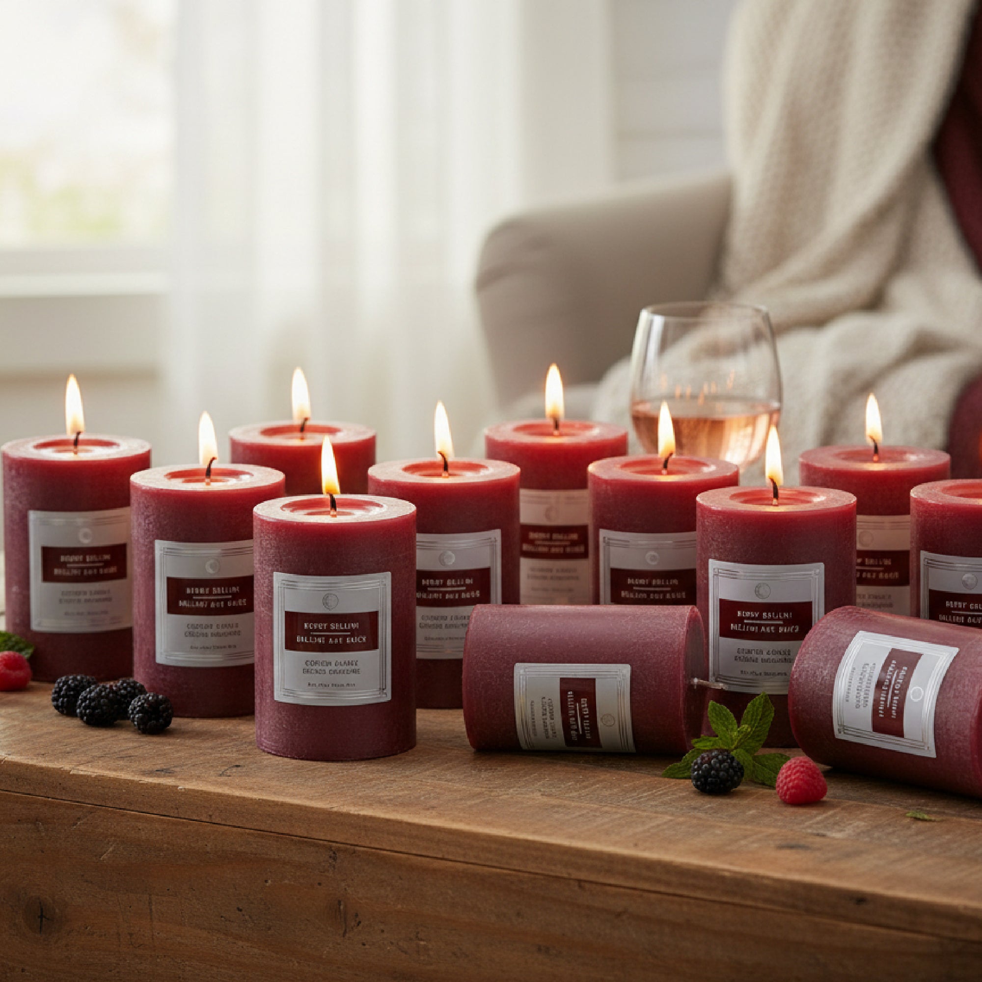 Berry Bellini 2.75"x6" Scented Pillars, Set of 6, Home Fragrance, Aromatherapy