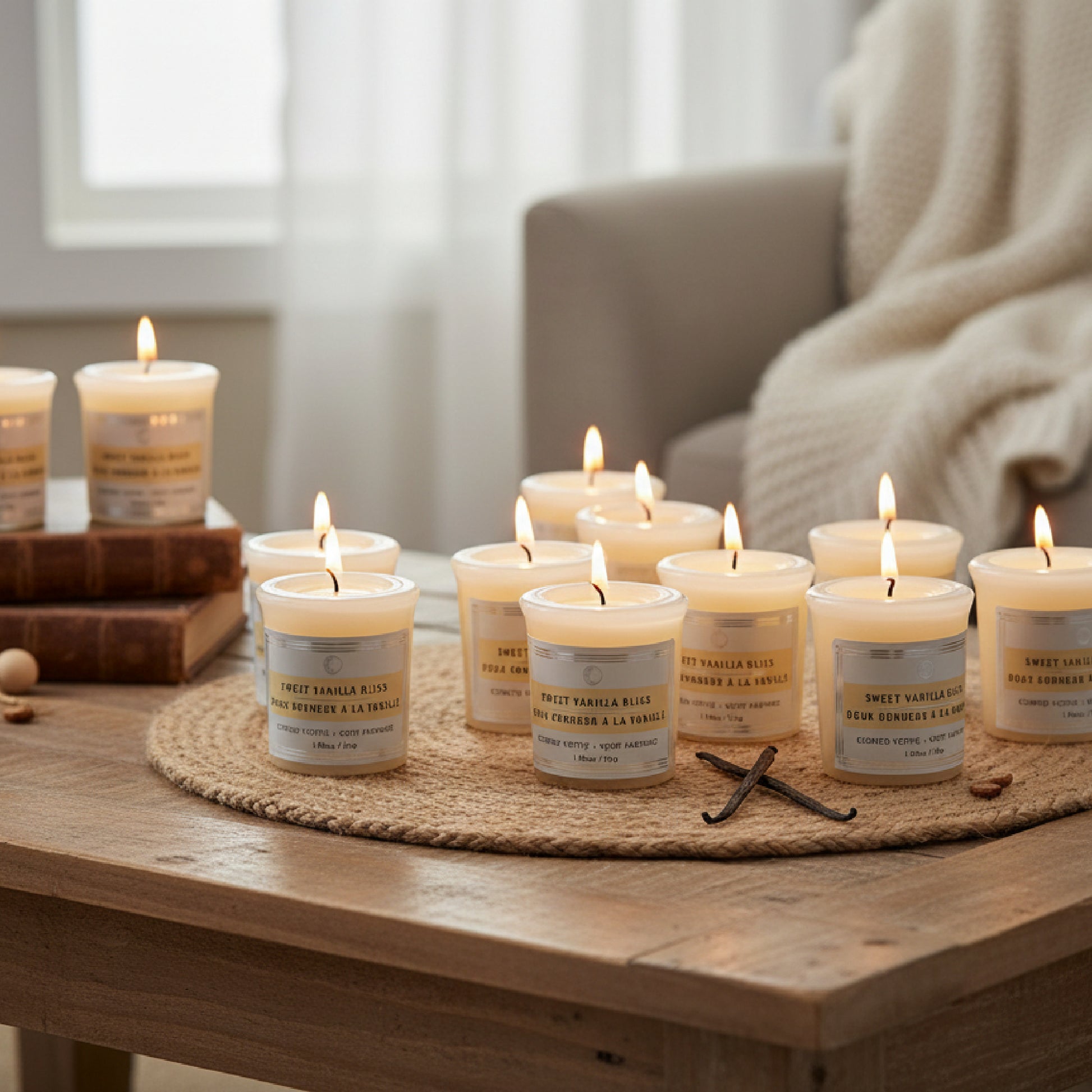 Sweet Vanilla Bliss Mushroom Votive Candles, Set of 12, Home Fragrance, Aromatherapy