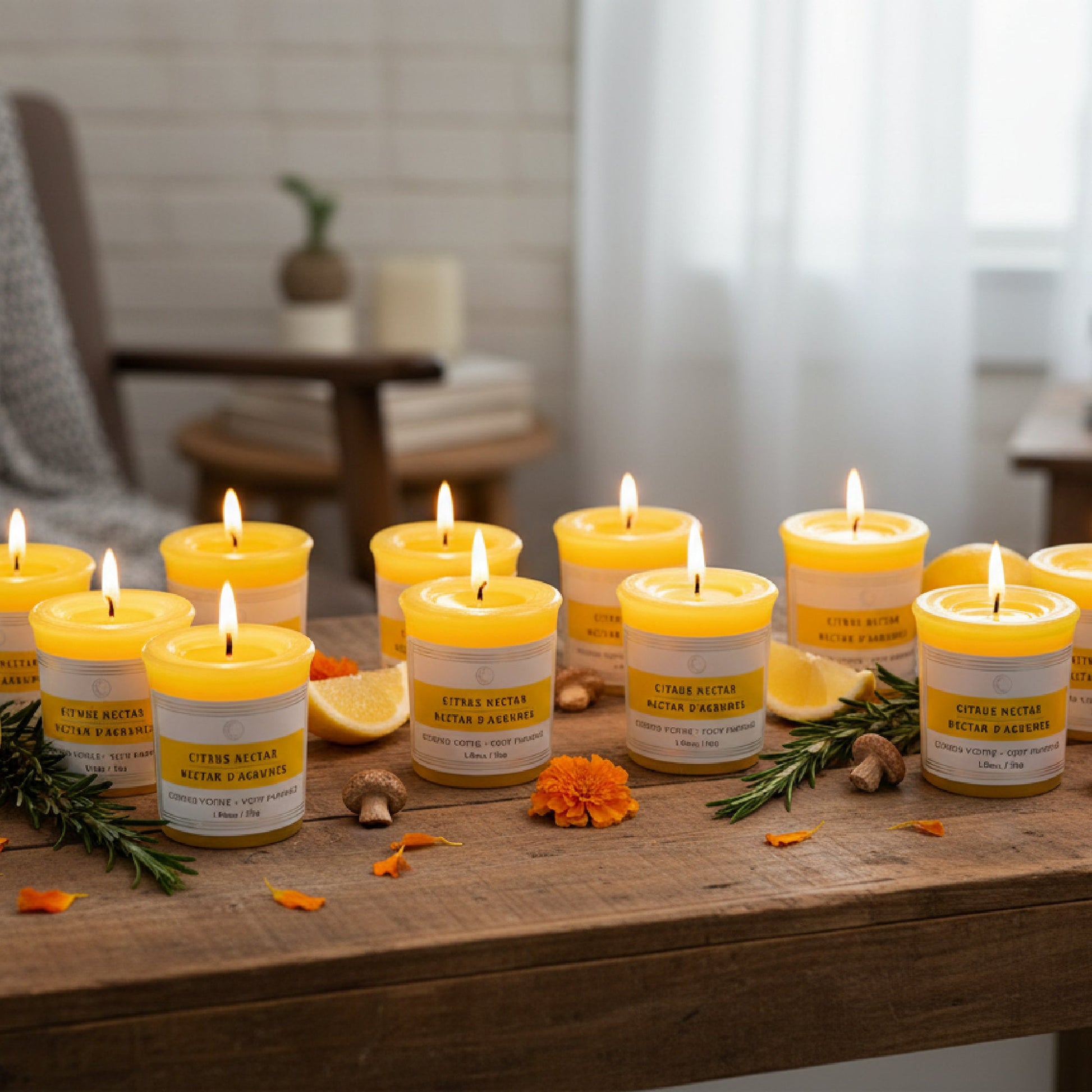 Citrus Nectar Mushroom Votive Candles, Set of 12, Home Fragrance, Aromatherapy
