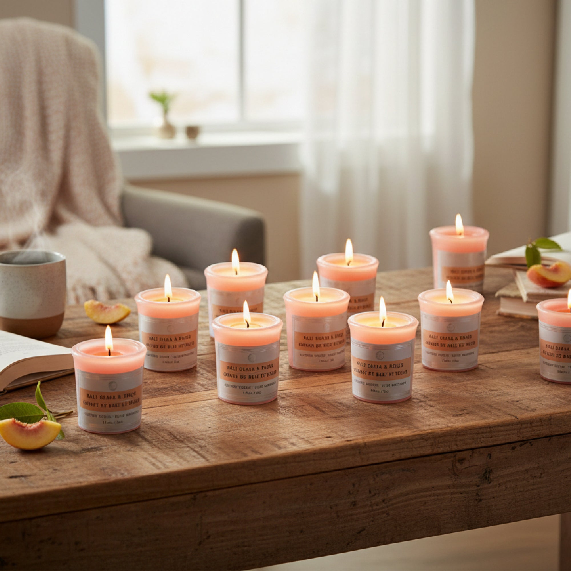 Bali Guava & Peach Mushroom Votive Candles, Set of 12, Home Fragrance, Aromatherapy
