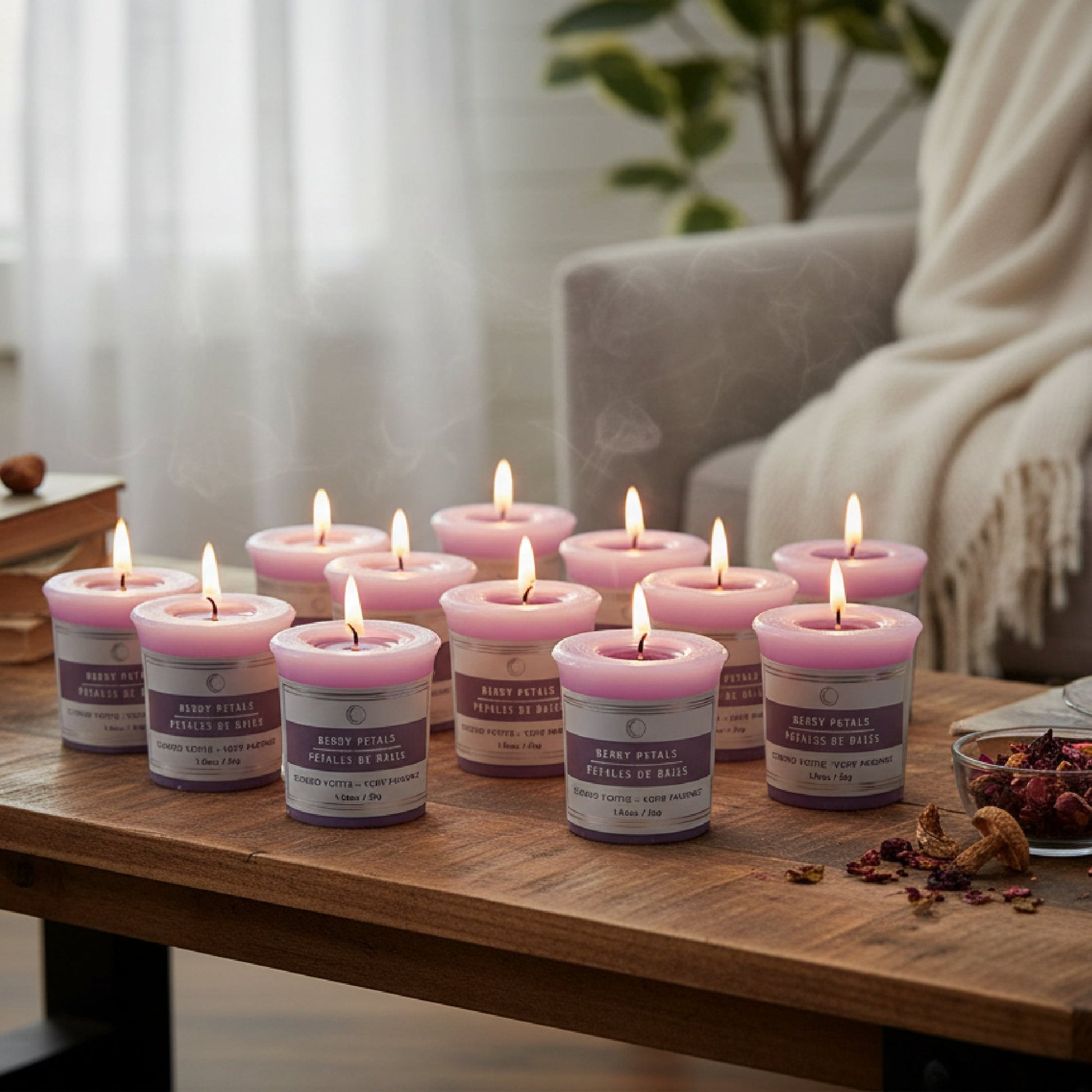 Berry Petals Mushroom Votive Candles, Set of 12, Home Fragrance, Aromatherapy