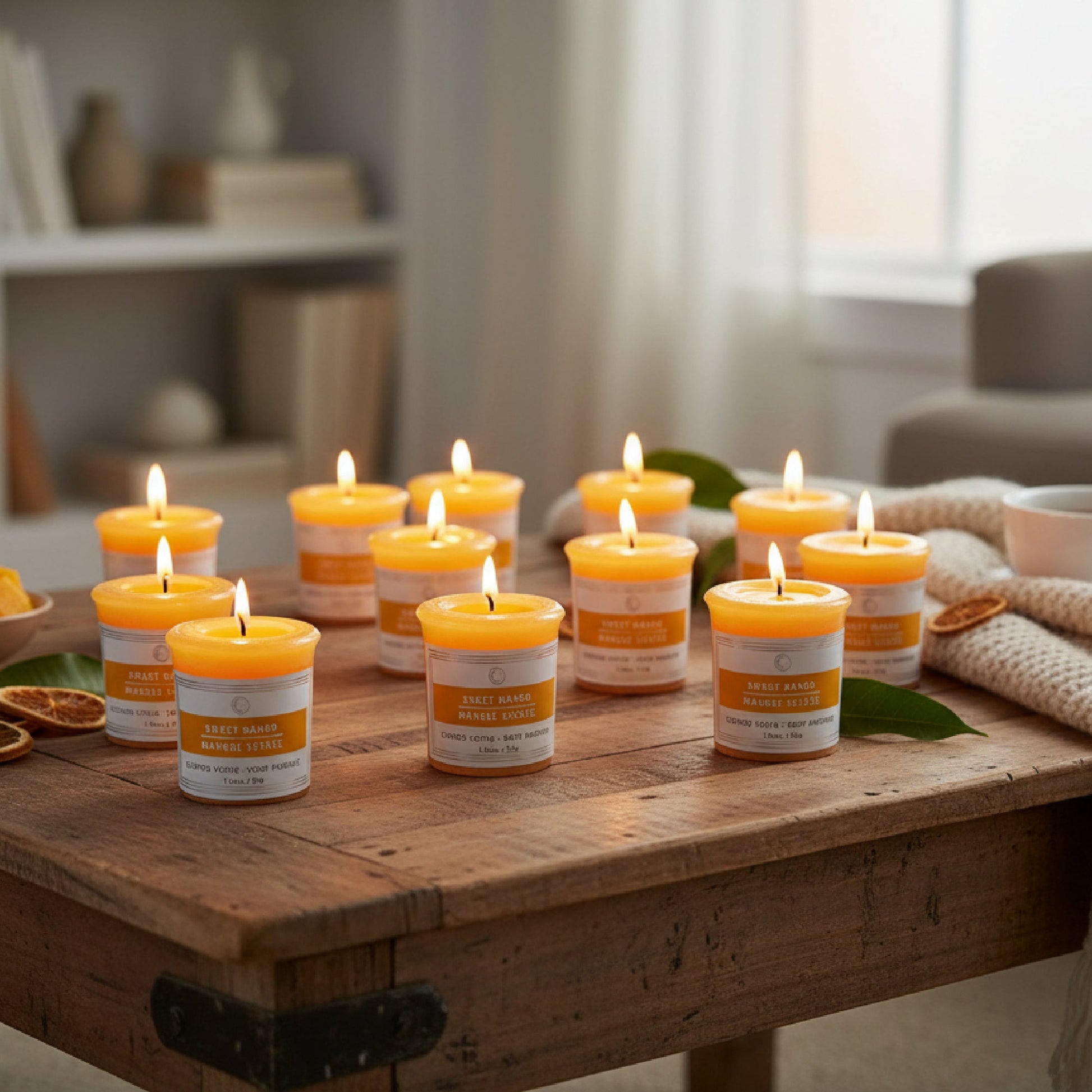 Sweet Mango Mushroom Votive Candles, Set of 12, Home Fragrance, Aromatherapy