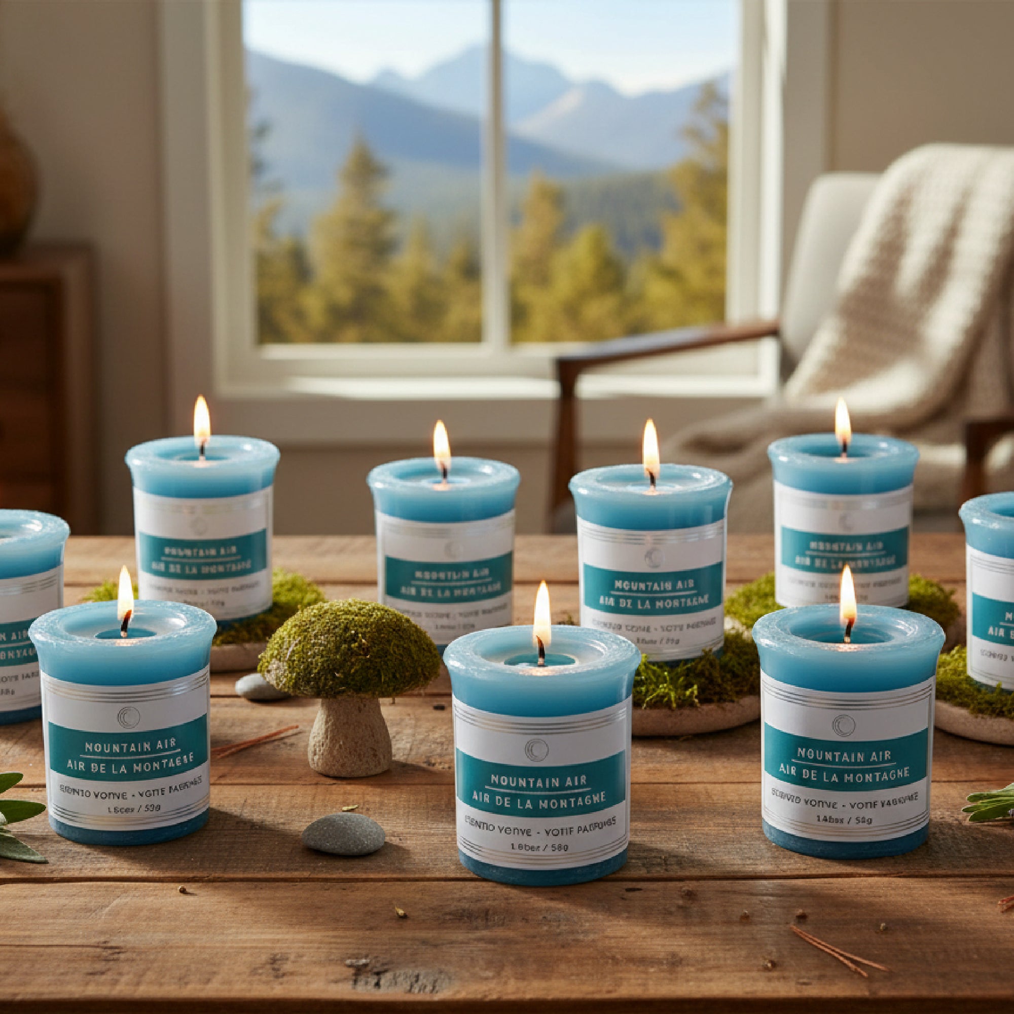 Mountain Air Mushroom Votive Candles, Set of 12, Home Fragrance, Aromatherapy