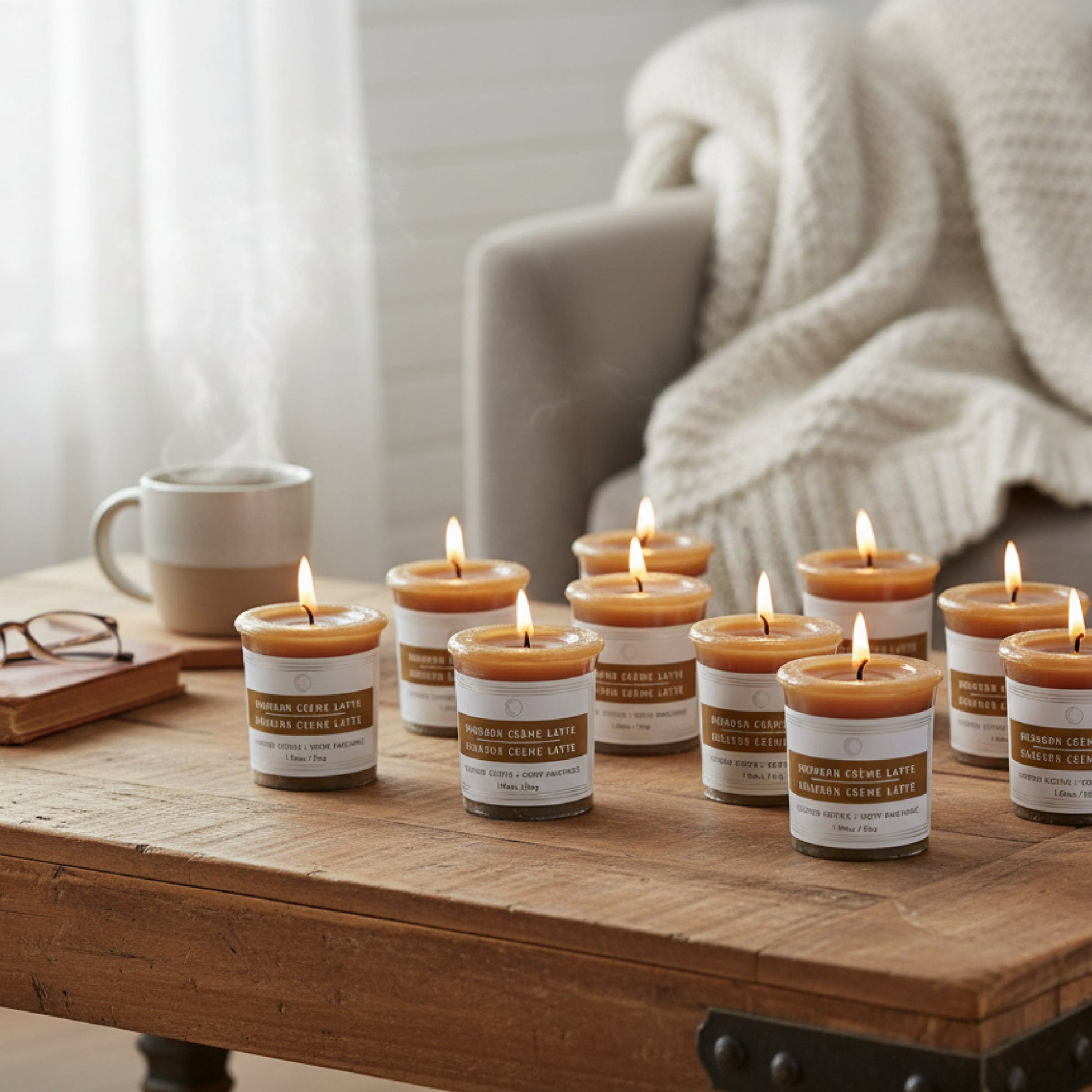 Bourbon Crème Latte Mushroom Votive Candles, Set of 12, Home Fragrance, Aromatherapy