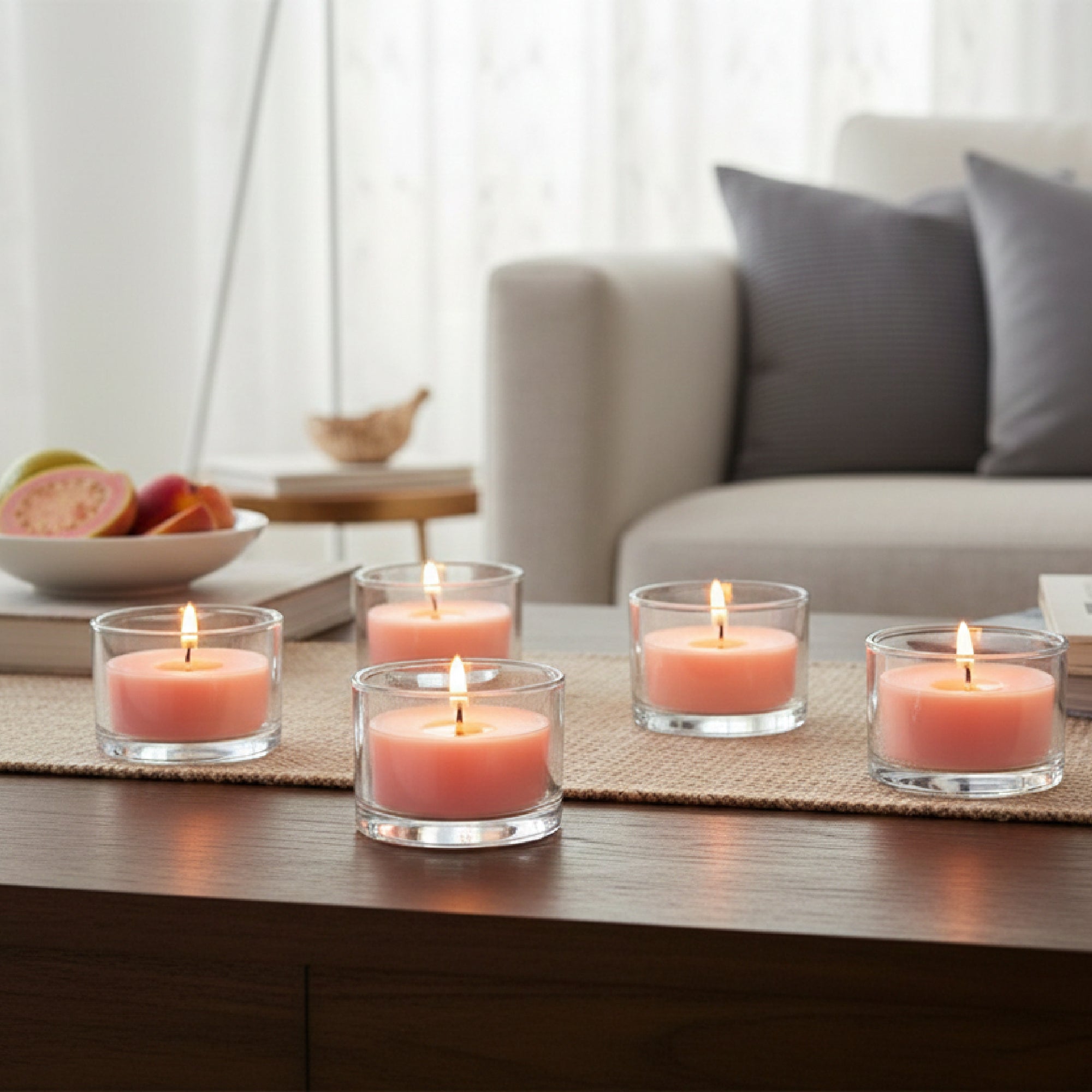 Bali Guava & Peach Scented Tealights, Set of 12, Home Fragrance, Aromatherapy