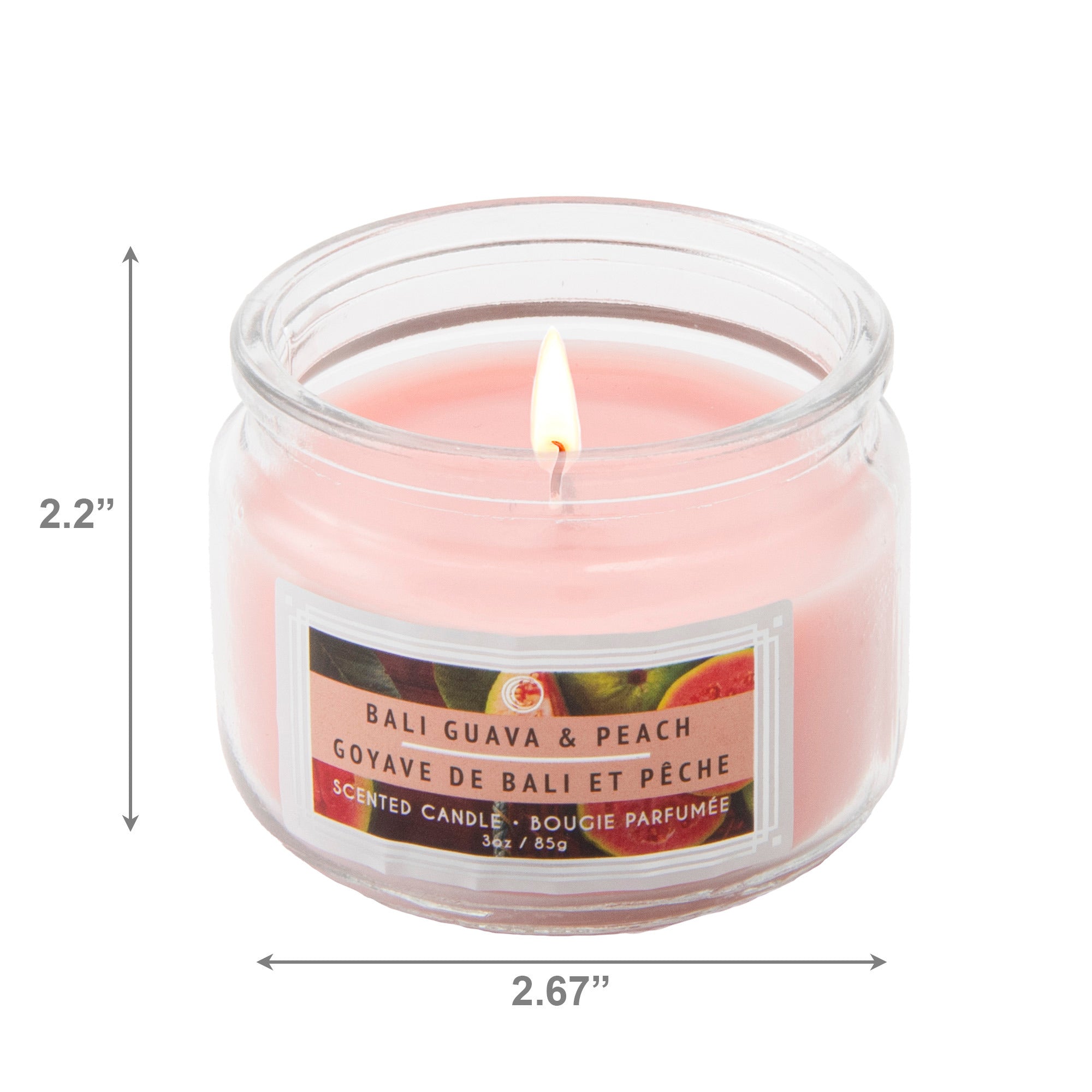 3 Oz Scented Glass Jar Candle with Tropical Bali Guava & Peach Aroma - Set of 4