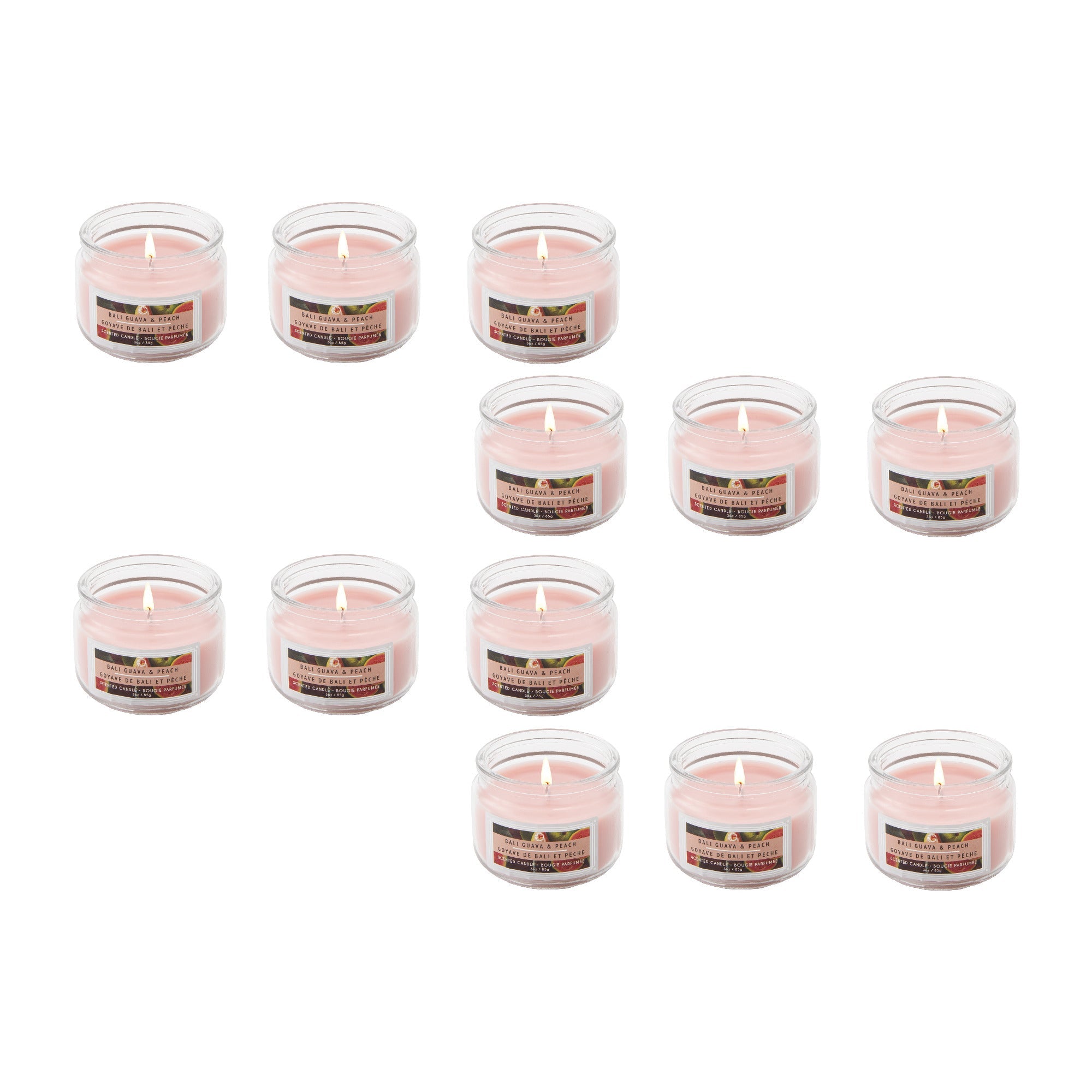 3 Oz Scented Glass Jar Candle with Tropical Bali Guava & Peach Aroma - Set of 4