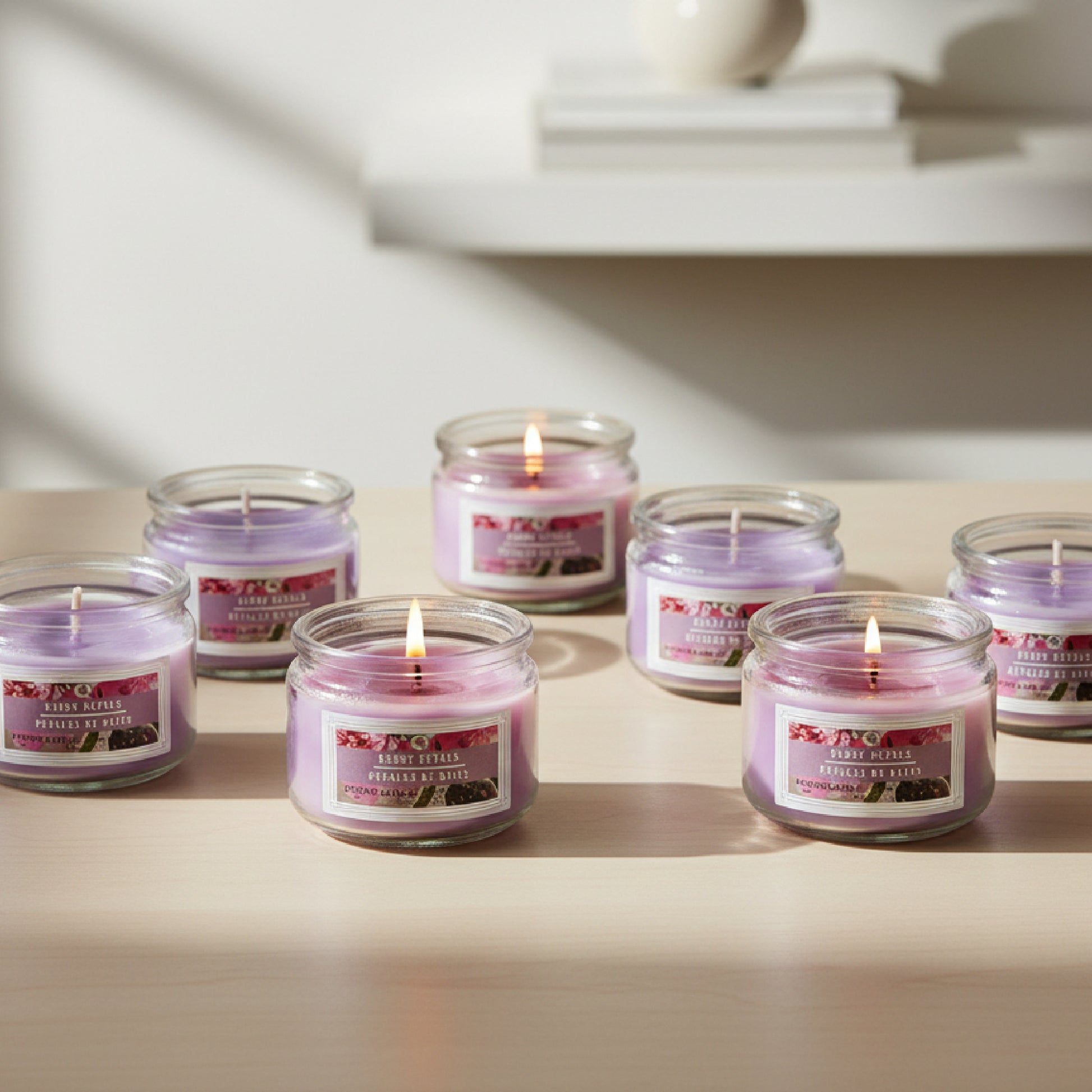 3 Ounce Scented Glass Jar Candle Infused with Floral Berry Petals Scent - Set of 4
