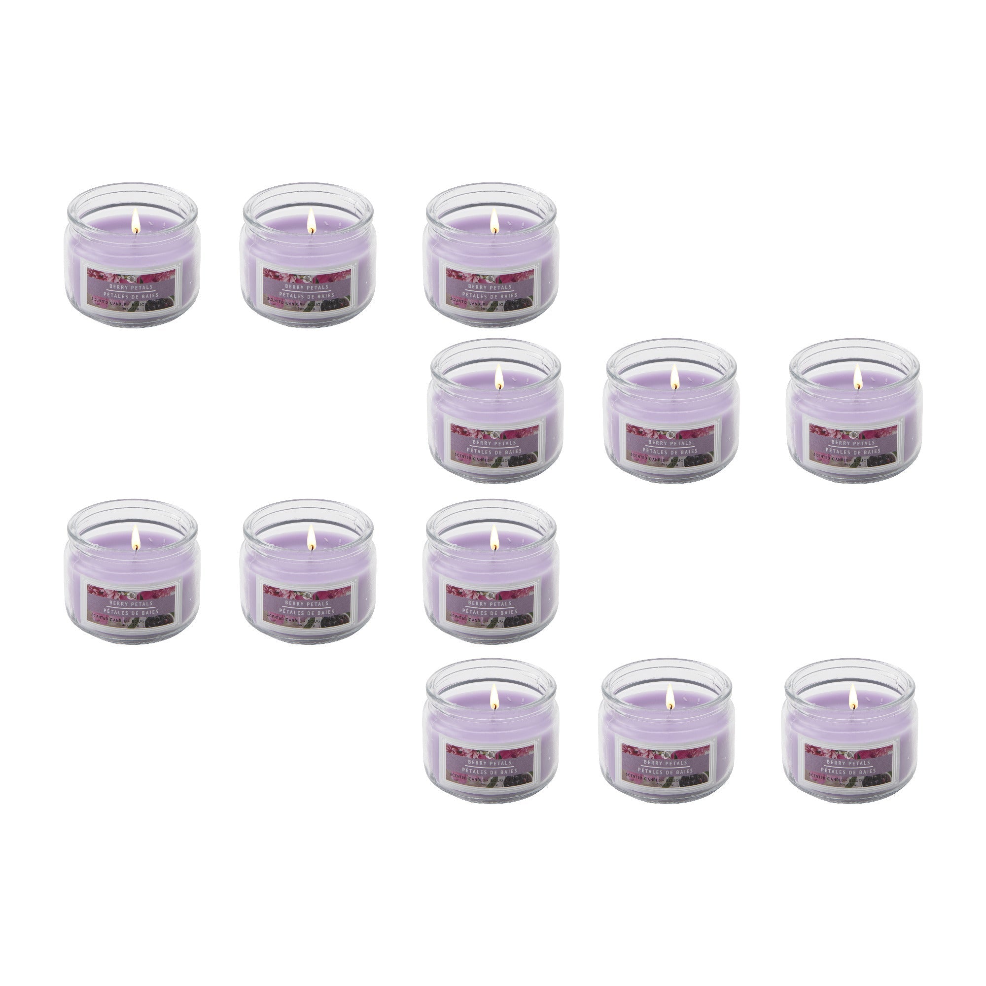 3 Oz Scented Glass Jar Candle Infused with Floral Berry Petals Scent - Set of 4