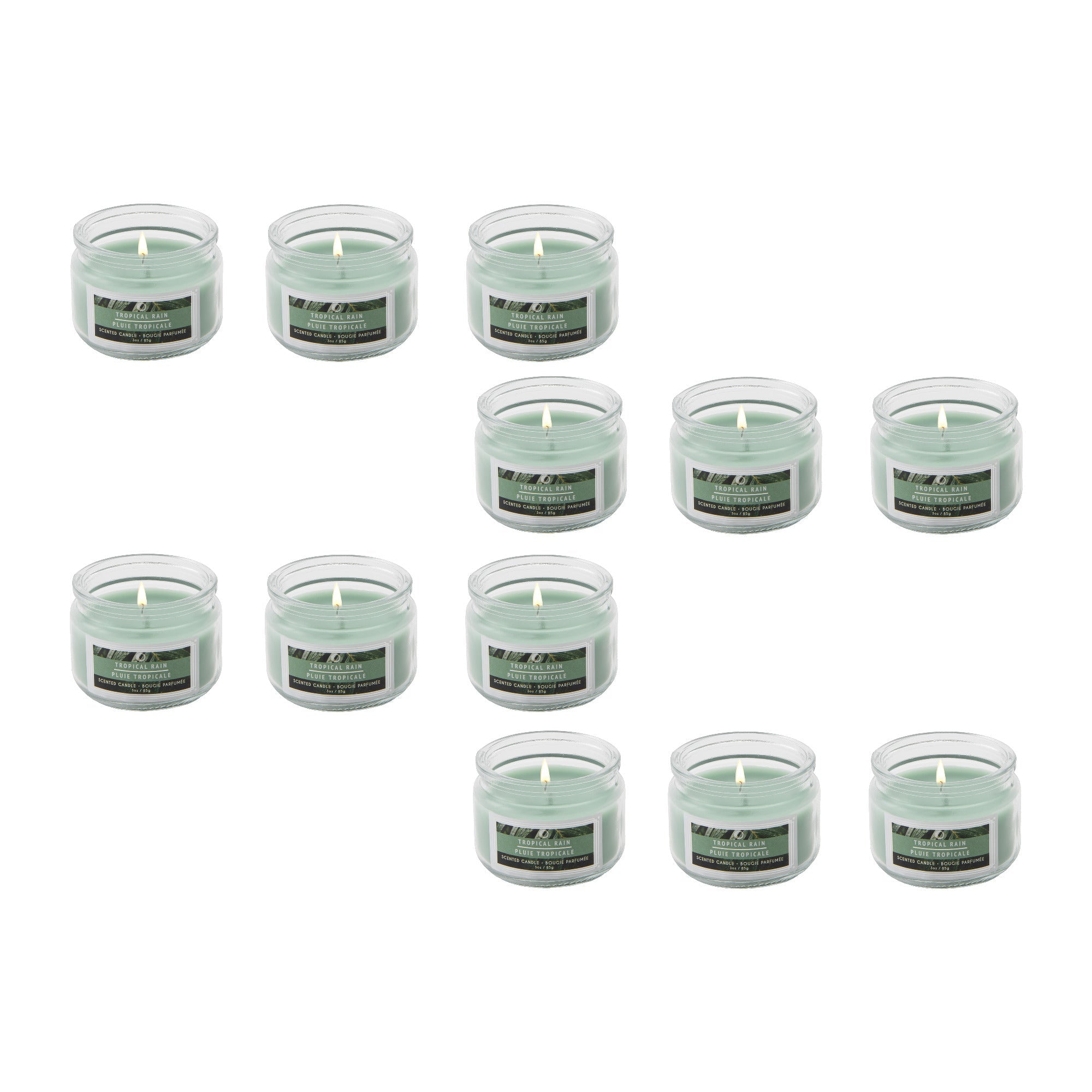 3 Oz Scented Glass Jar Candle with Refreshing Tropical Rain Fragrance - Set of 4