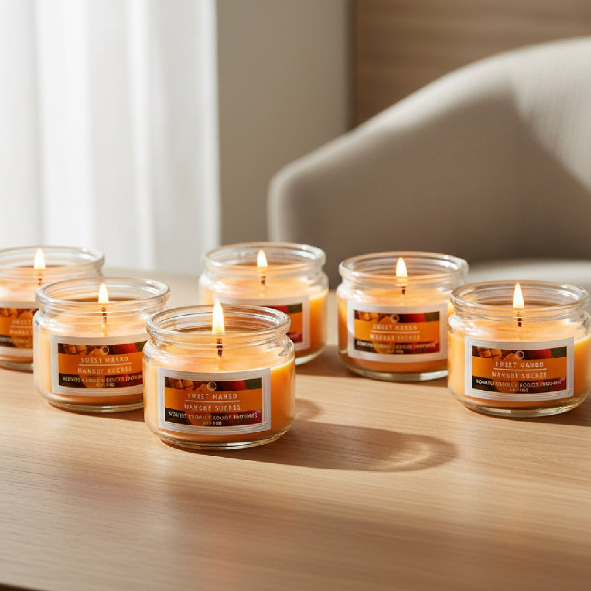 3 Ounce Scented Glass Jar Candle Featuring Sweet Mango Essence - Set of 4