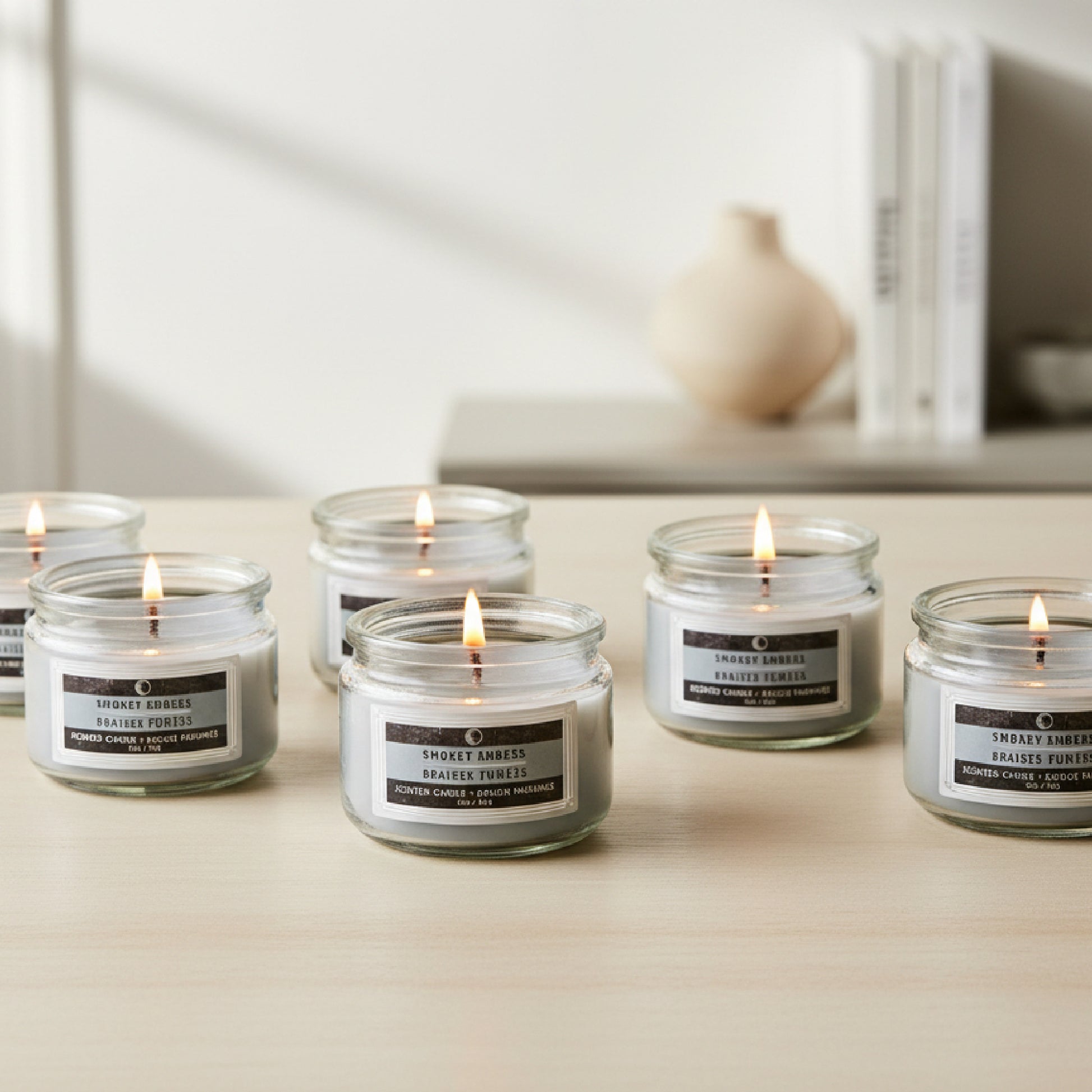 3 Ounce Scented Glass Jar Candle with Warm Smokey Embers Aroma - Set of 4