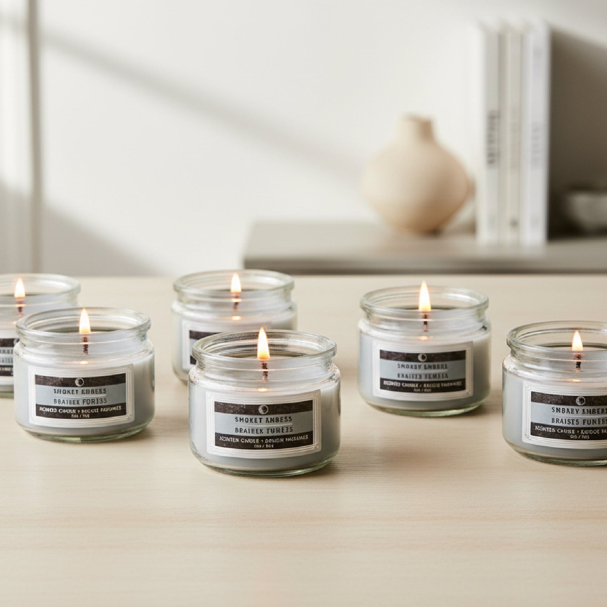 3 Ounce Scented Glass Jar Candle with Warm Smokey Embers Aroma - Set of 4