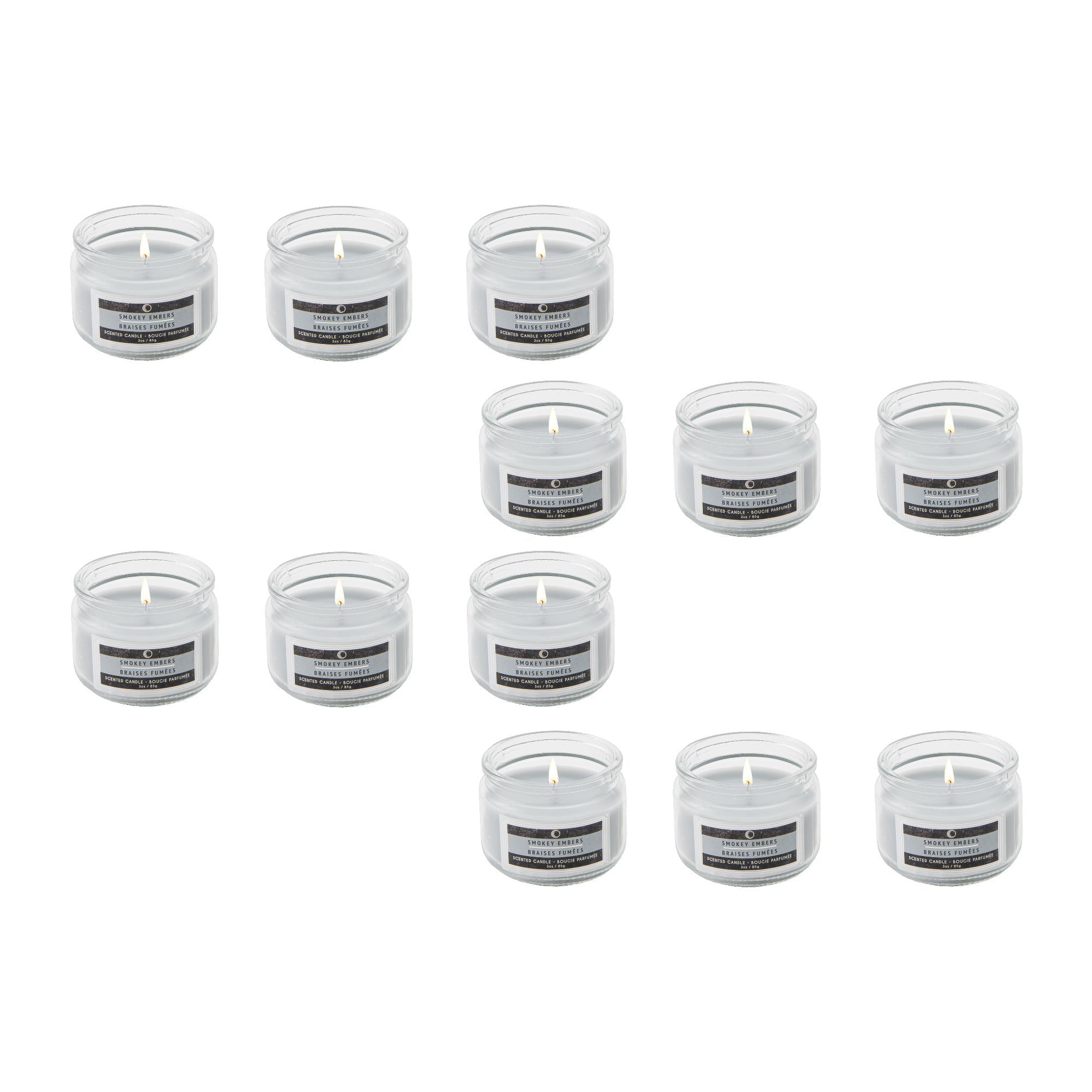 3 Oz Scented Glass Jar Candle with Warm Smokey Embers Aroma - Set of 4