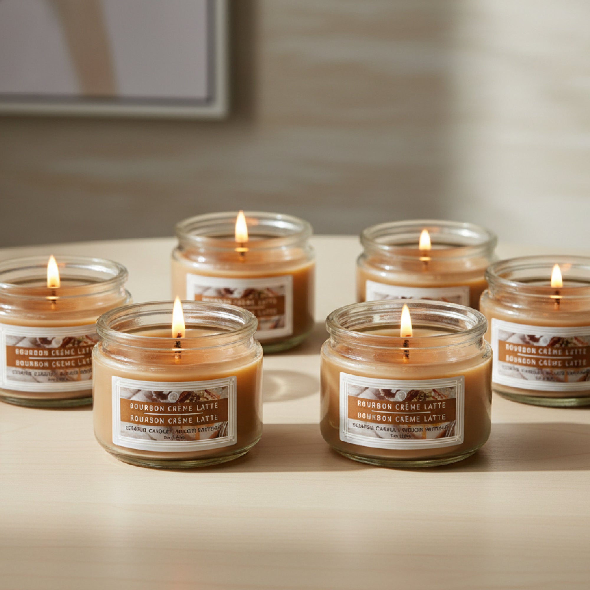 3 Ounce Scented Glass Jar Candle with Rich Bourbon Crème Latte Fragrance - Set of 4