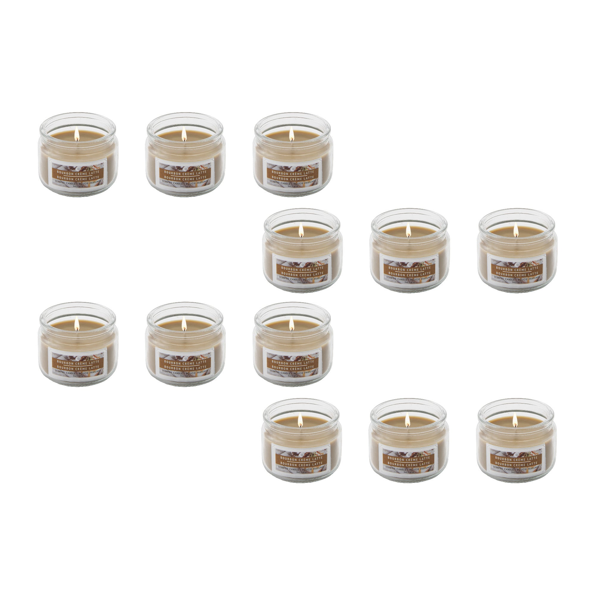 3 Oz Scented Glass Jar Candle with Rich Bourbon Crème Latte Fragrance - Set of 4