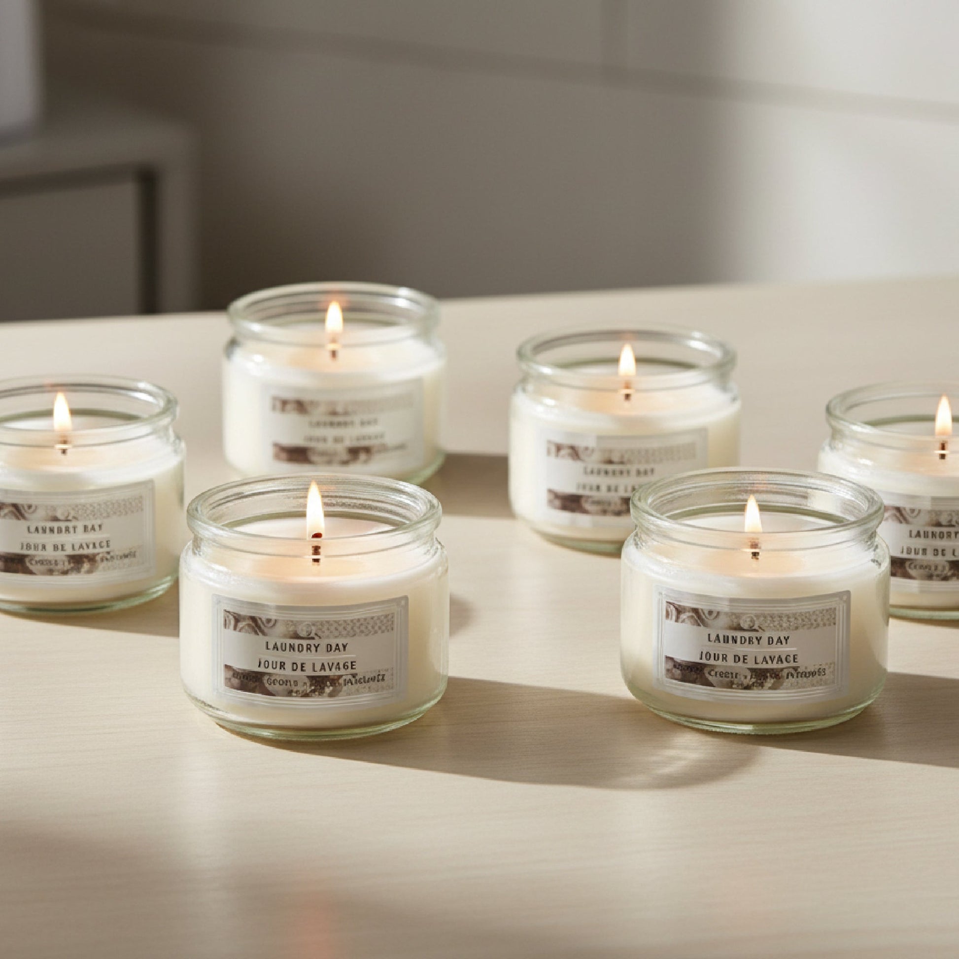 3 Ounce Scented Glass Jar Candle with Fresh and Clean Laundry Day Scent - Set of 4