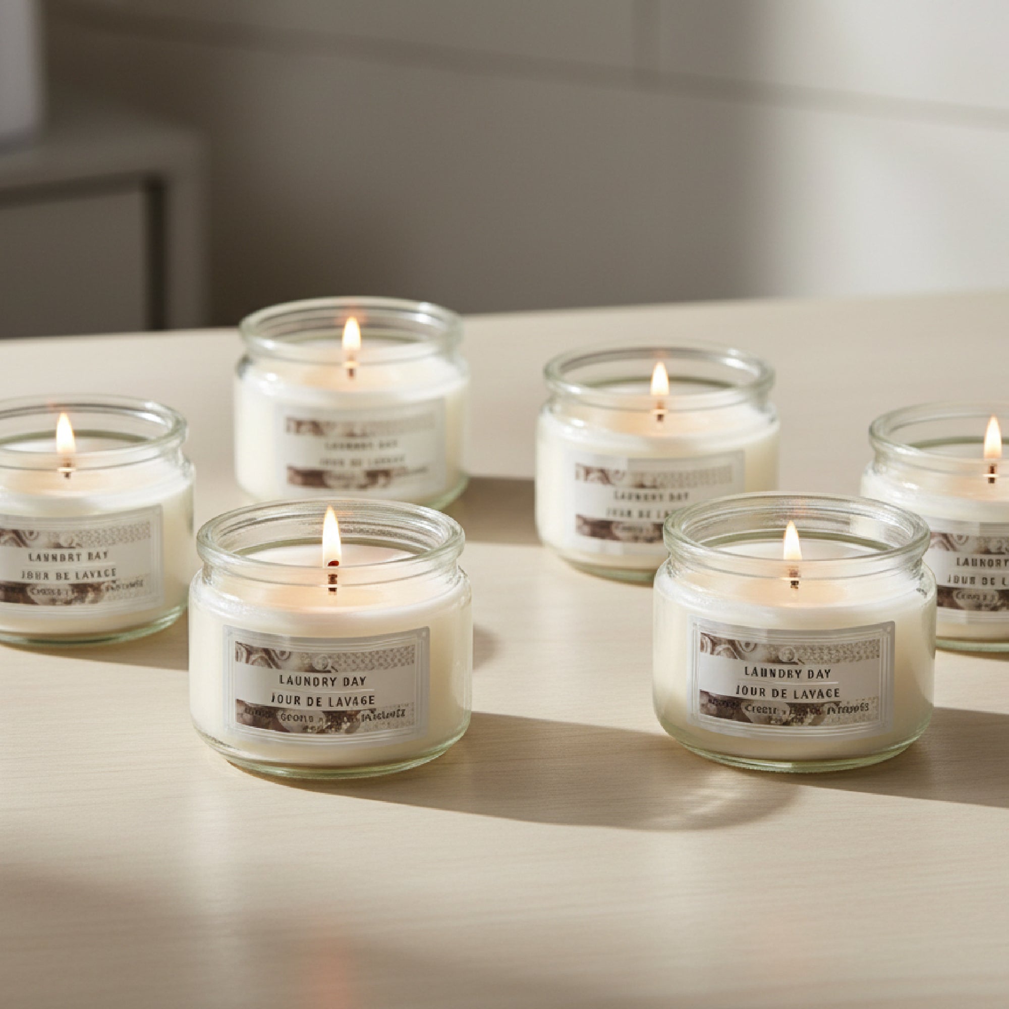 3 Ounce Scented Glass Jar Candle with Fresh and Clean Laundry Day Scent - Set of 4