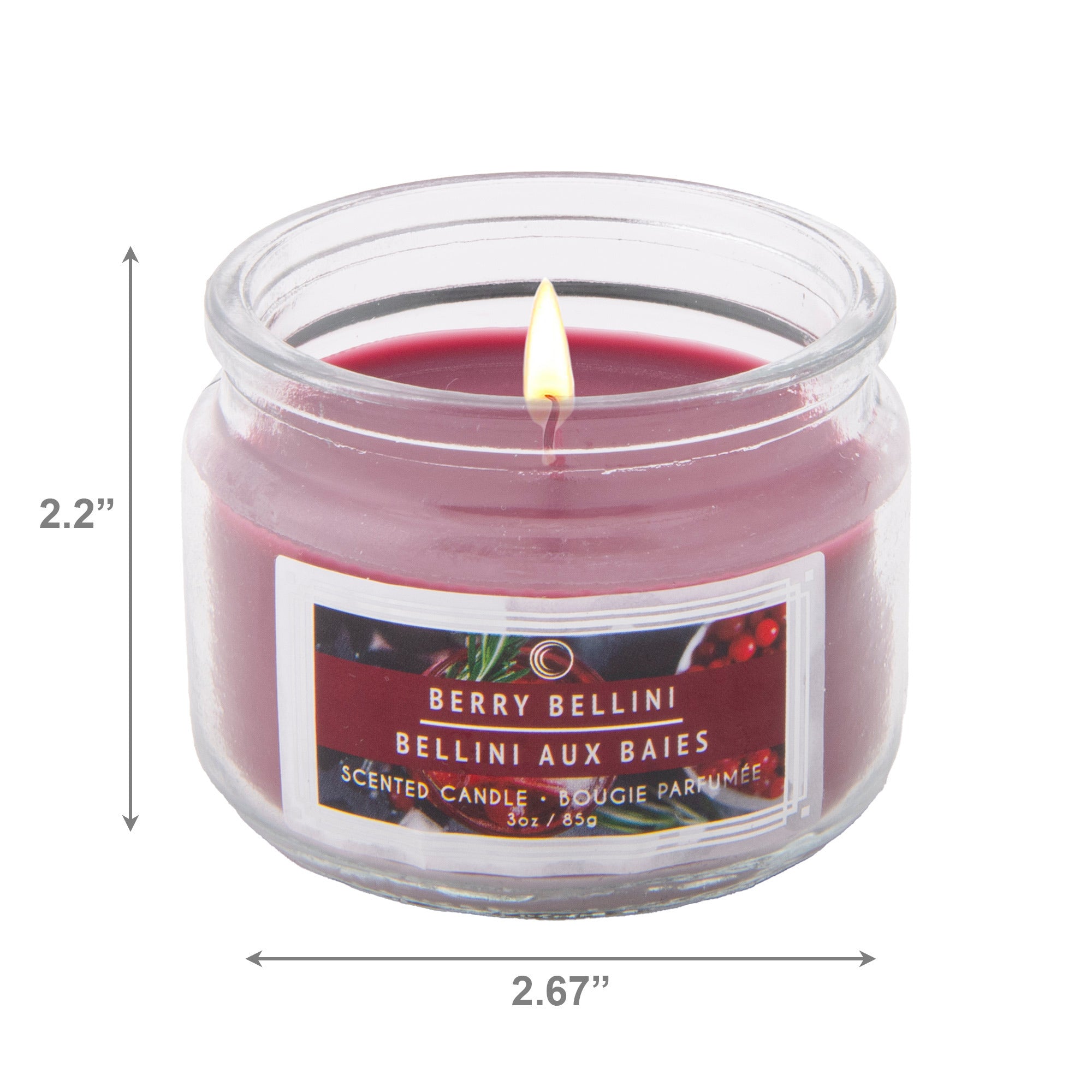 3 Oz Scented Glass Jar Candle with Sweet Berry Bellini Aroma - Set of 4