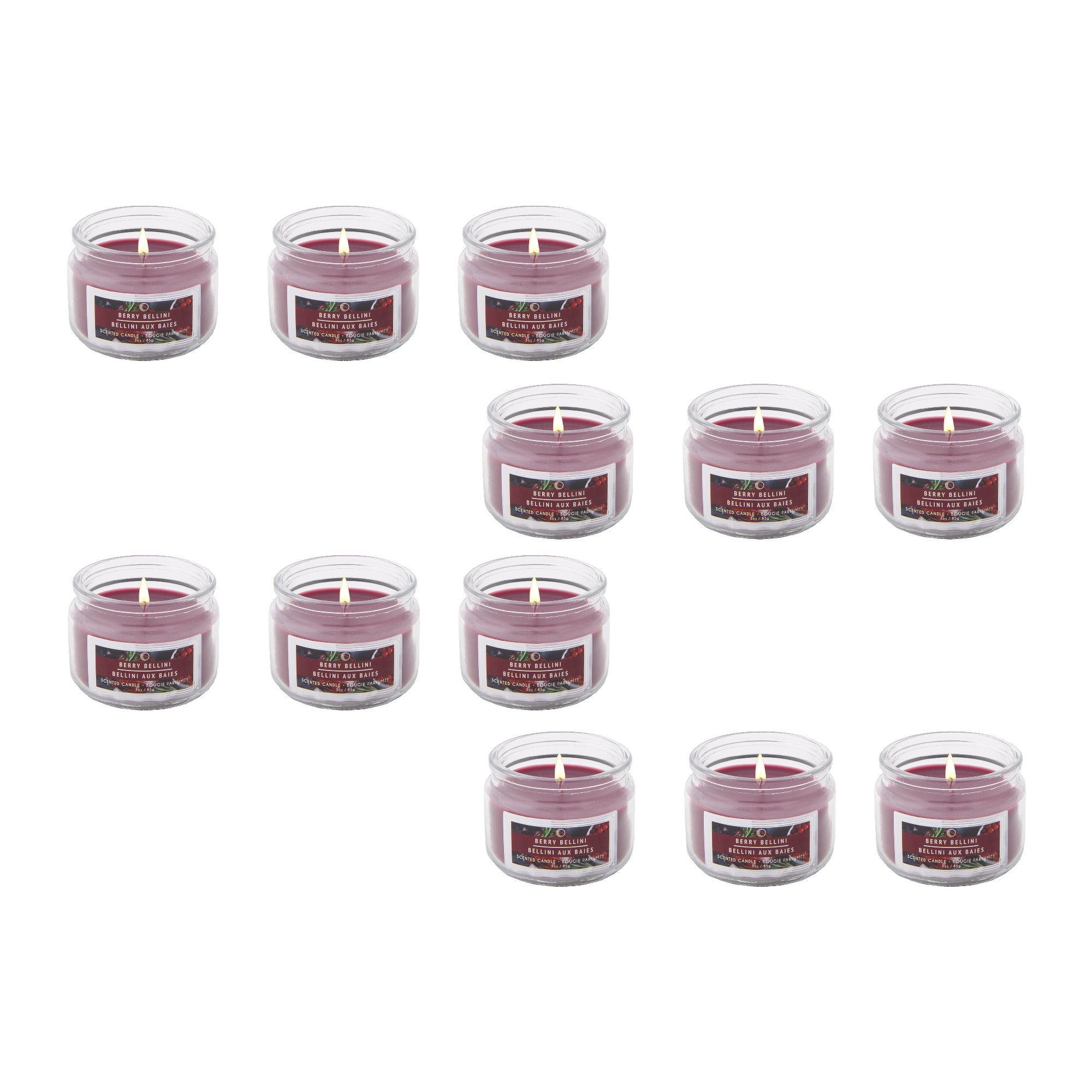 3 Oz Scented Glass Jar Candle with Sweet Berry Bellini Aroma - Set of 4