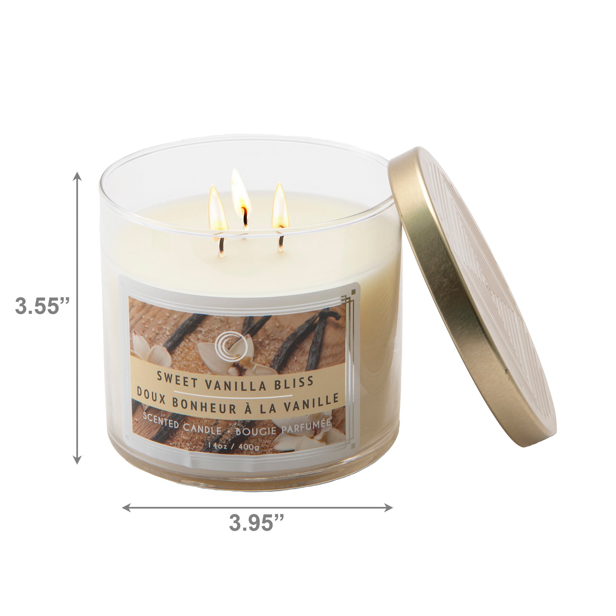 14 Oz 3-Wick Jar Candle with Lid and Warm Sweet Vanilla Bliss Scent - Set of 2