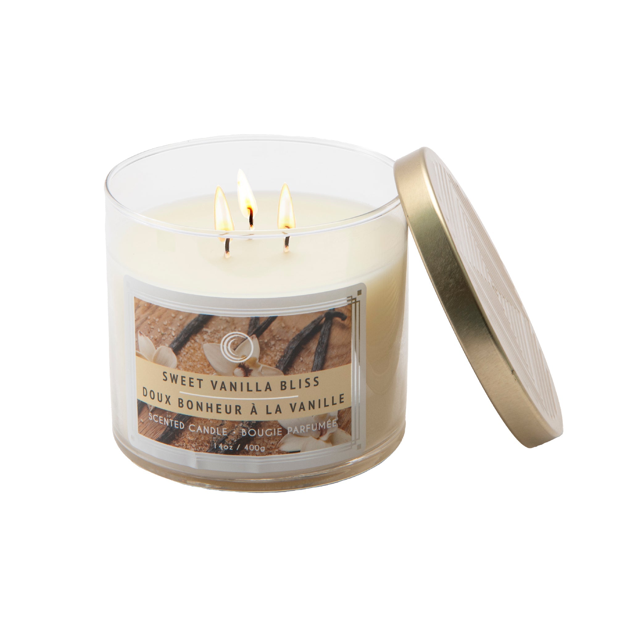 14 Oz 3-Wick Jar Candle with Lid and Warm Sweet Vanilla Bliss Scent - Set of 2