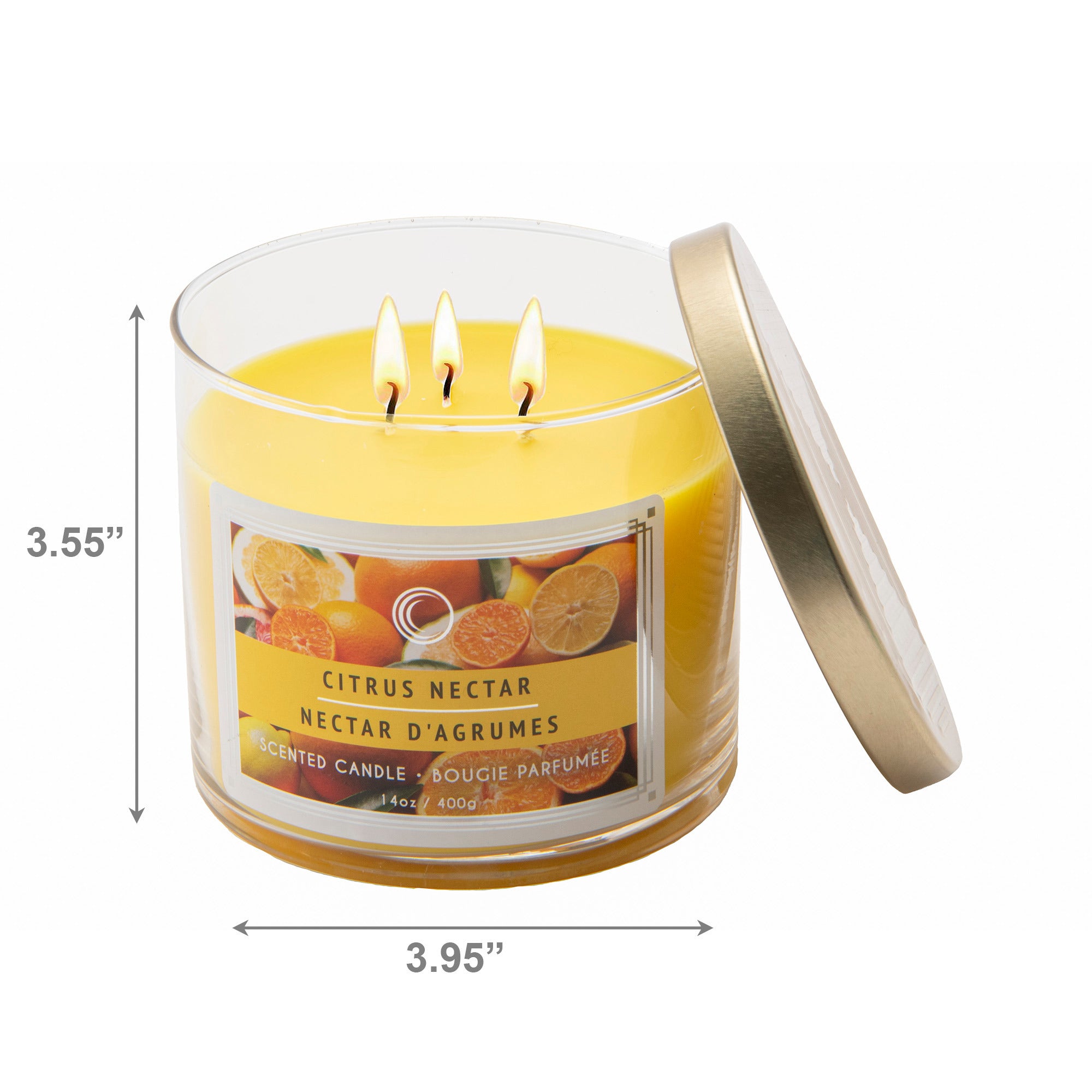 14 Oz 3-Wick Jar Candle with Lid Featuring Bright Citrus Nectar Aroma - Set of 2