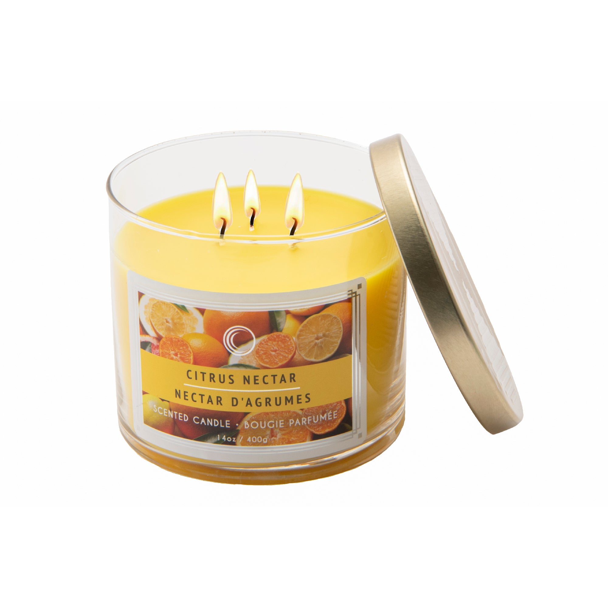 14 Oz 3-Wick Jar Candle with Lid Featuring Bright Citrus Nectar Aroma - Set of 2
