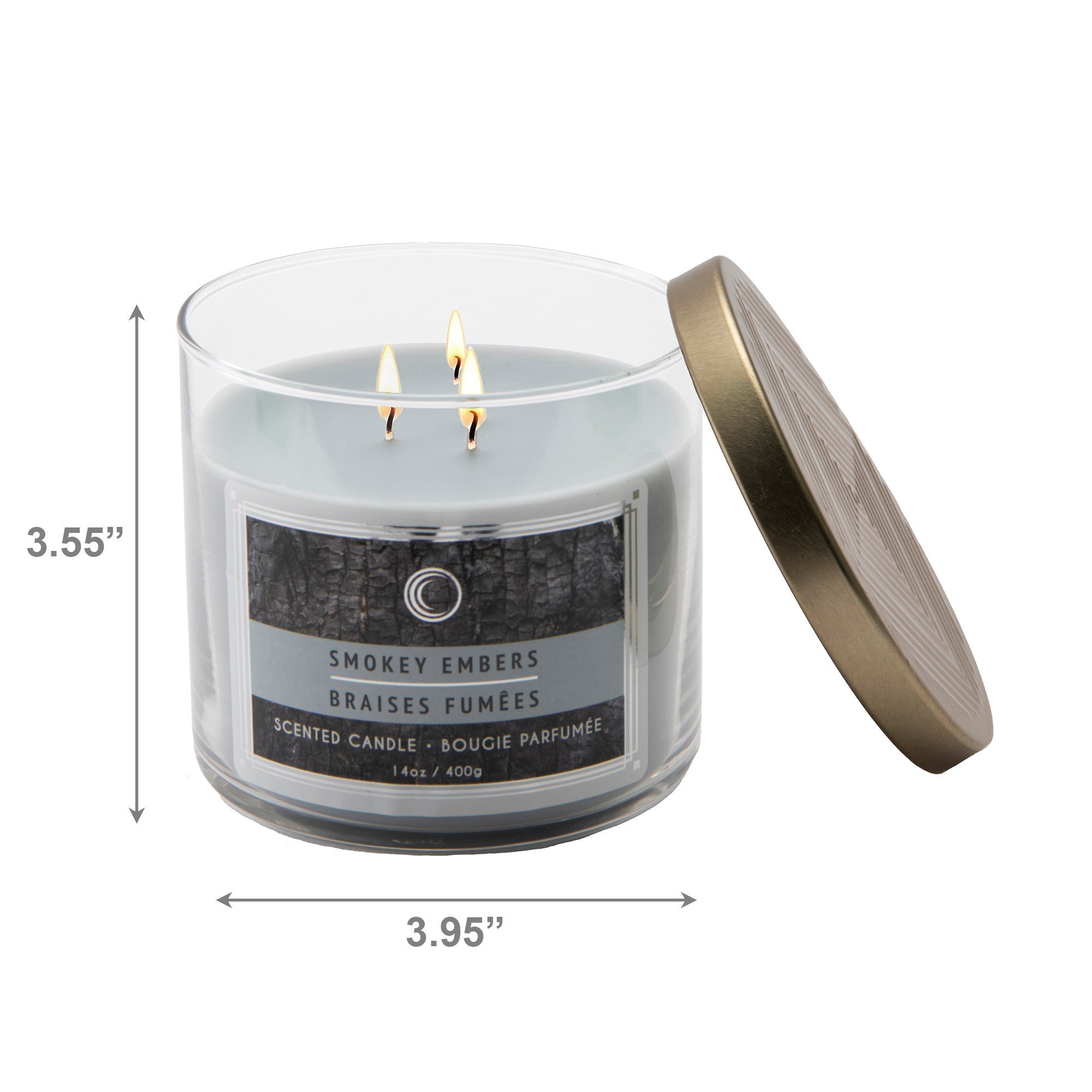 14 Oz 3-Wick Jar Candle with Lid and Warm Smokey Embers Scent - Set of 2