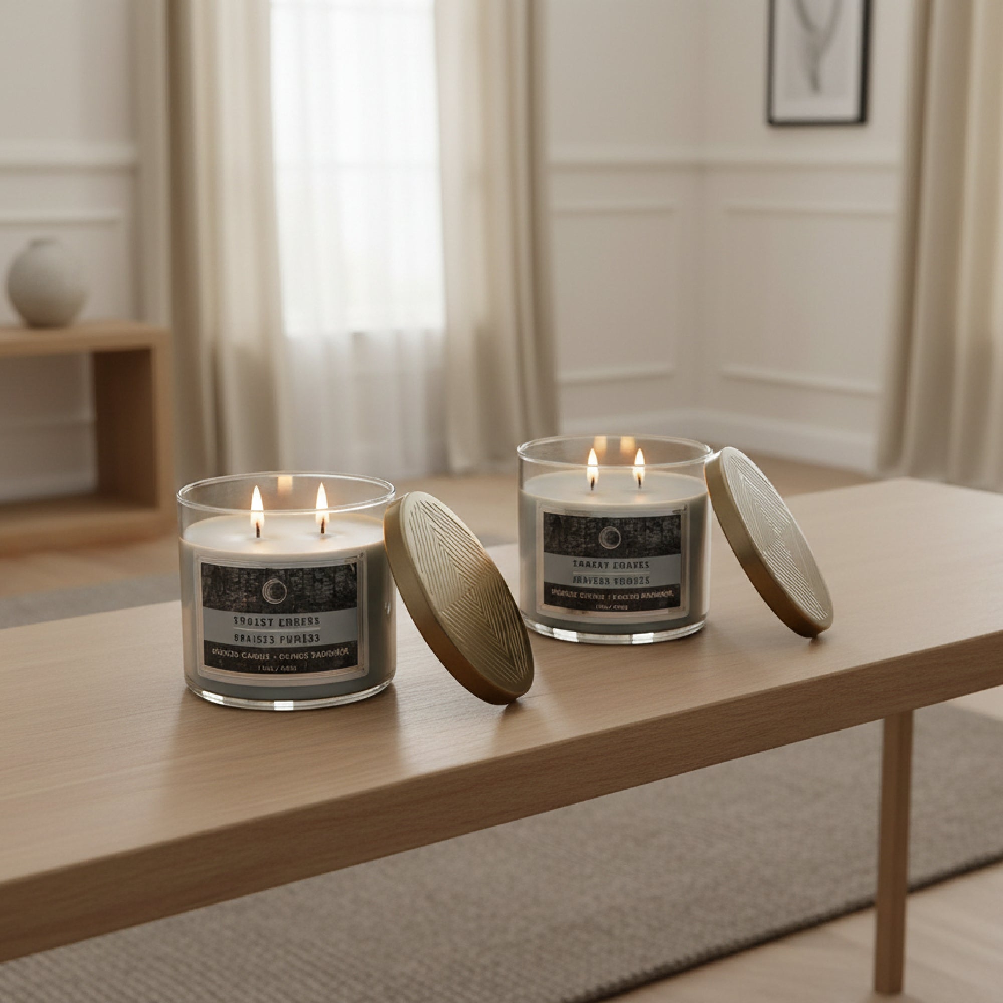 14 Ounce 3-Wick Jar Candle with Lid and Warm Smokey Embers Scent - Set of 2