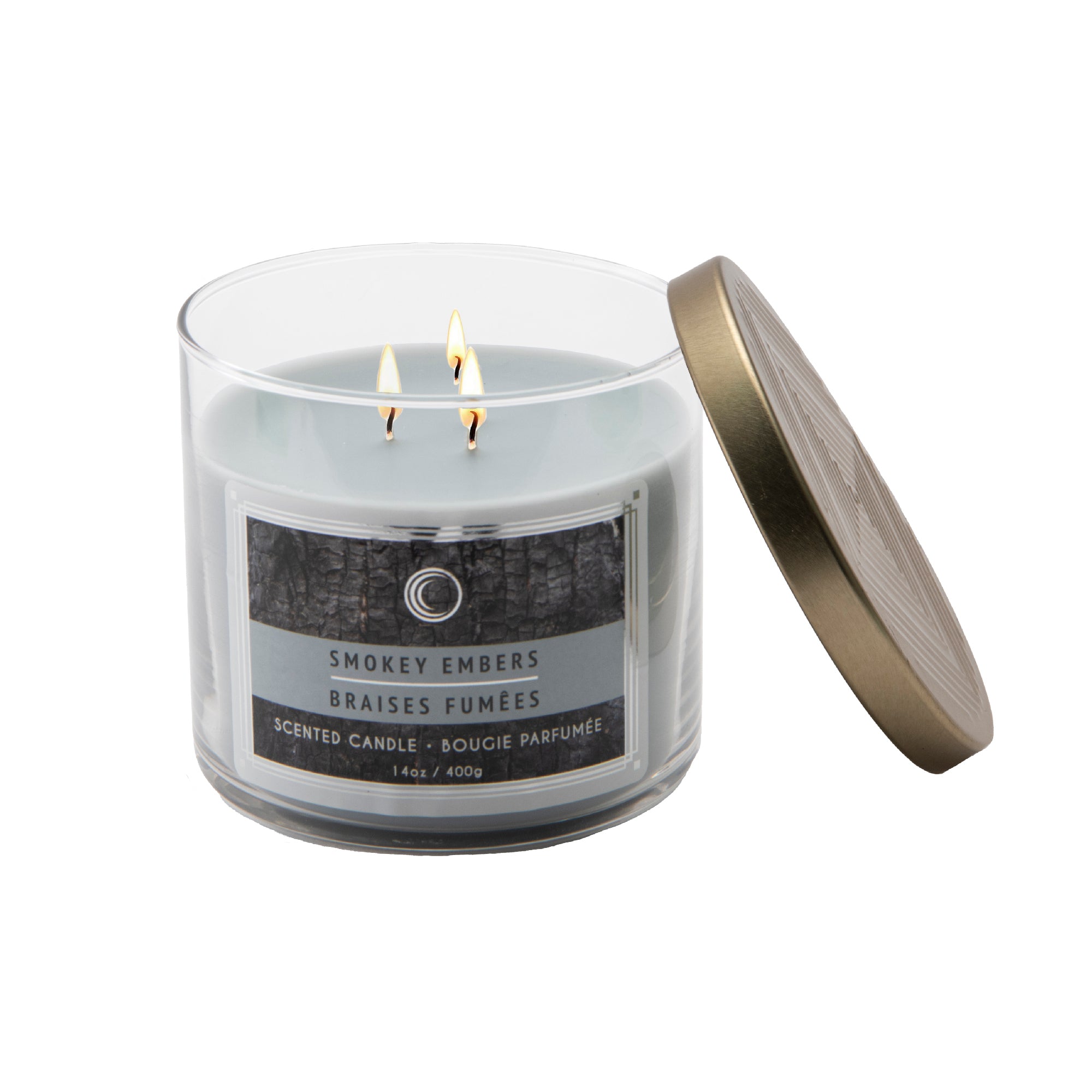 14 Oz 3-Wick Jar Candle with Lid and Warm Smokey Embers Scent - Set of 2
