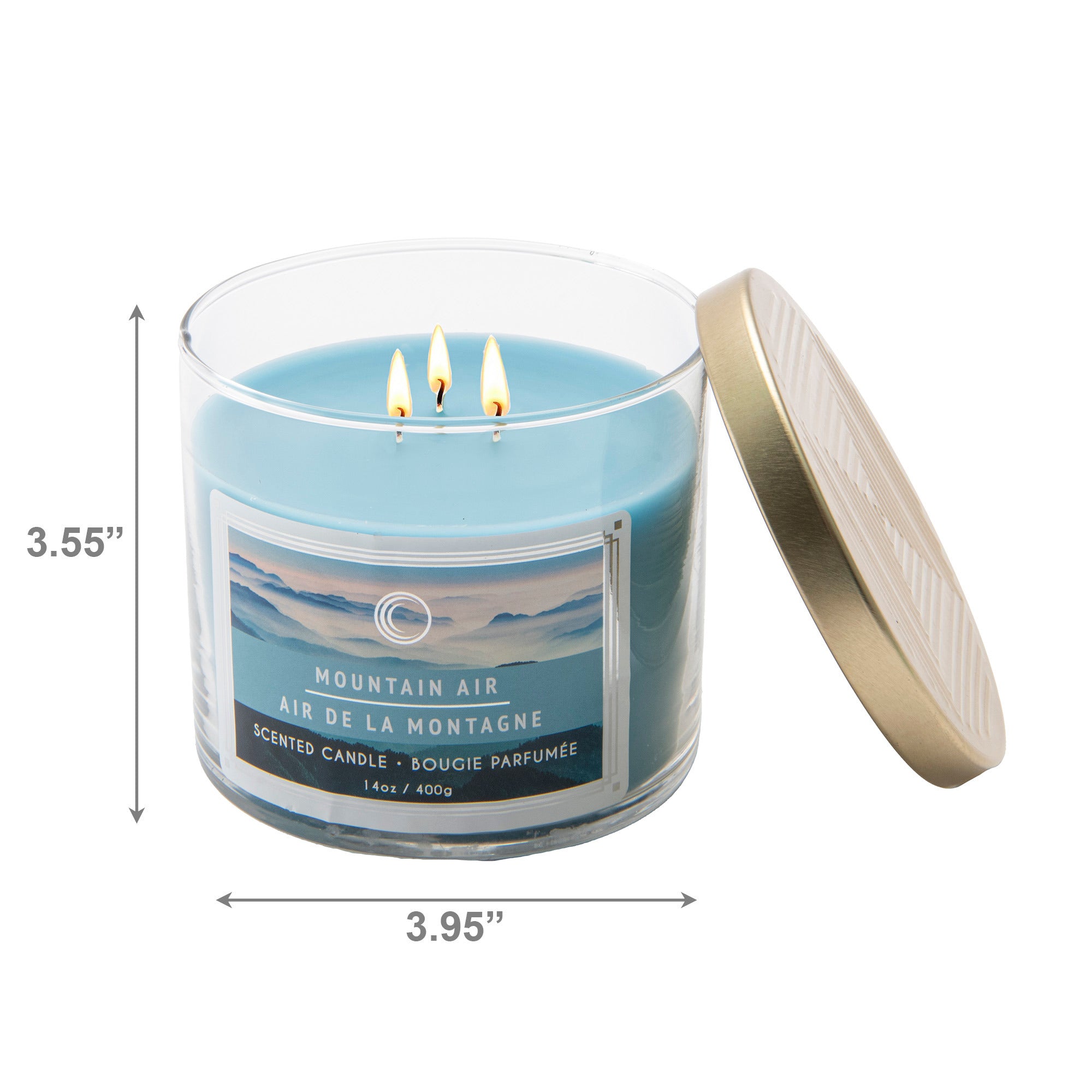 14 Oz 3-Wick Jar Candle with Lid and Crisp Mountain Air Fragrance - Set of 2