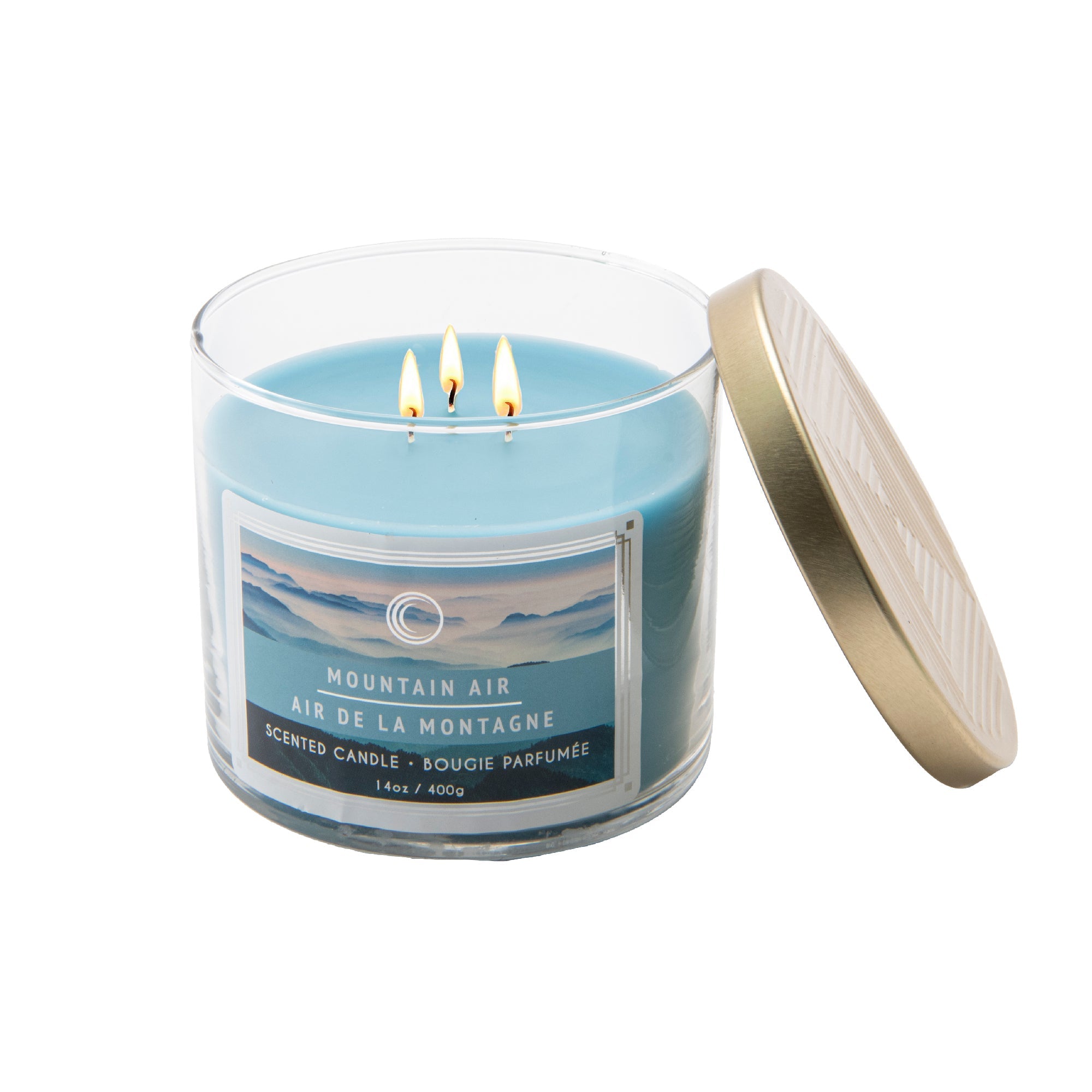 14 Oz 3-Wick Jar Candle with Lid and Crisp Mountain Air Fragrance - Set of 2