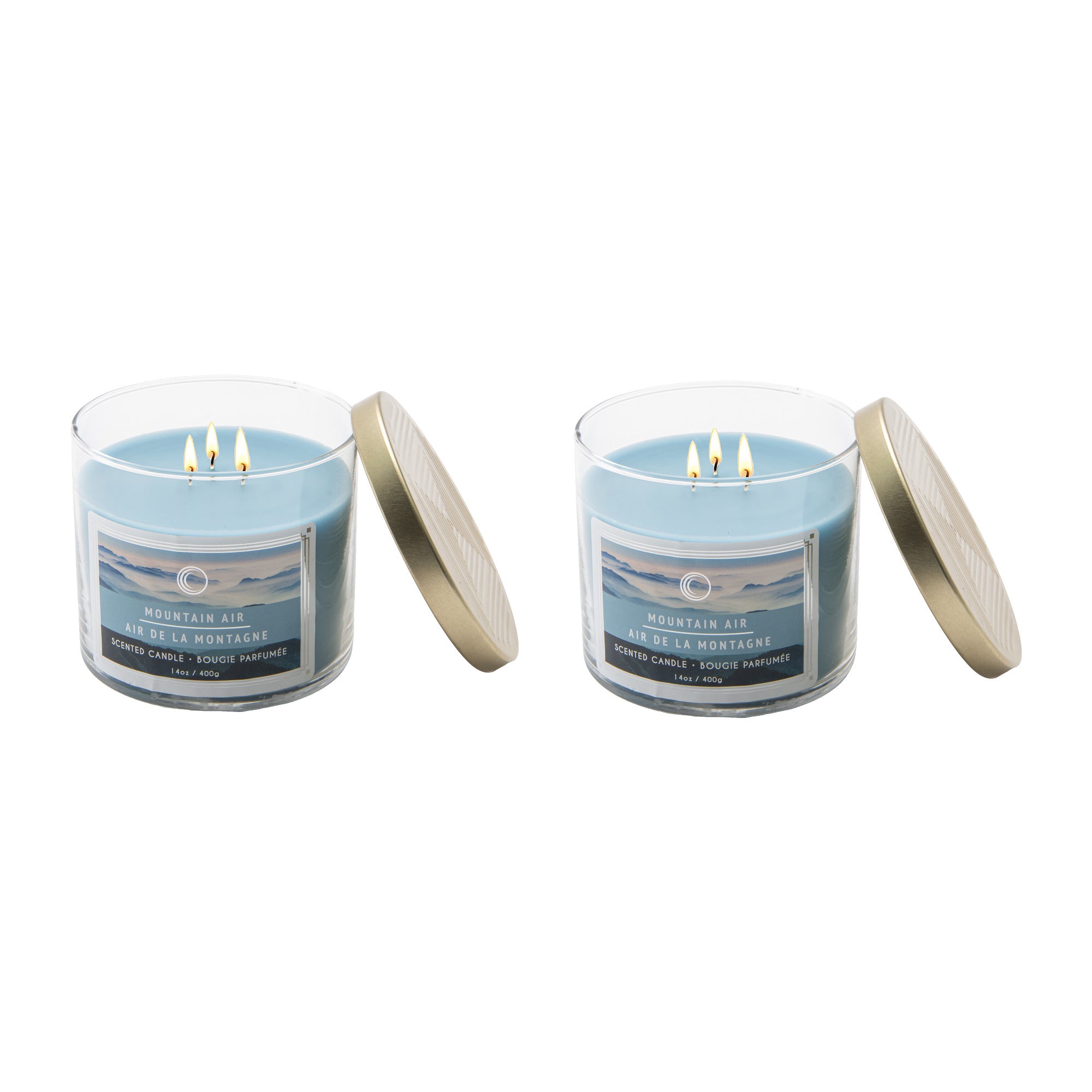 14 Oz 3-Wick Jar Candle with Lid and Crisp Mountain Air Fragrance - Set of 2