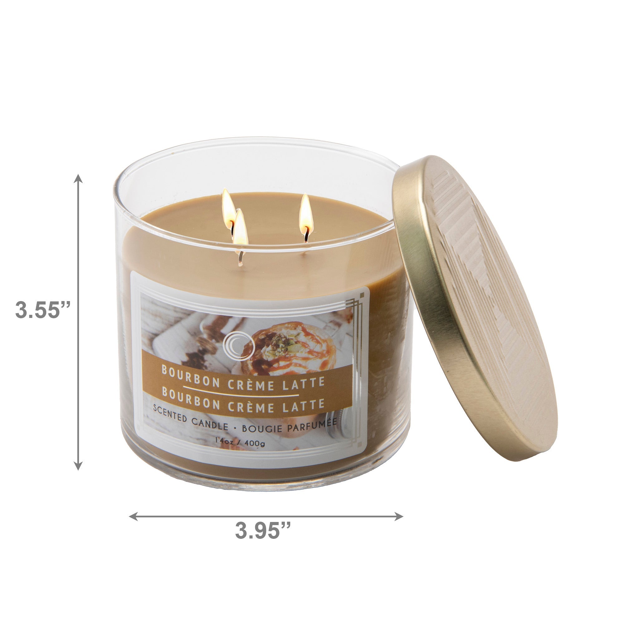 14 Oz 3-Wick Jar Candle with Lid Infused with Rich Bourbon Crème Latte Aroma - Set of 2